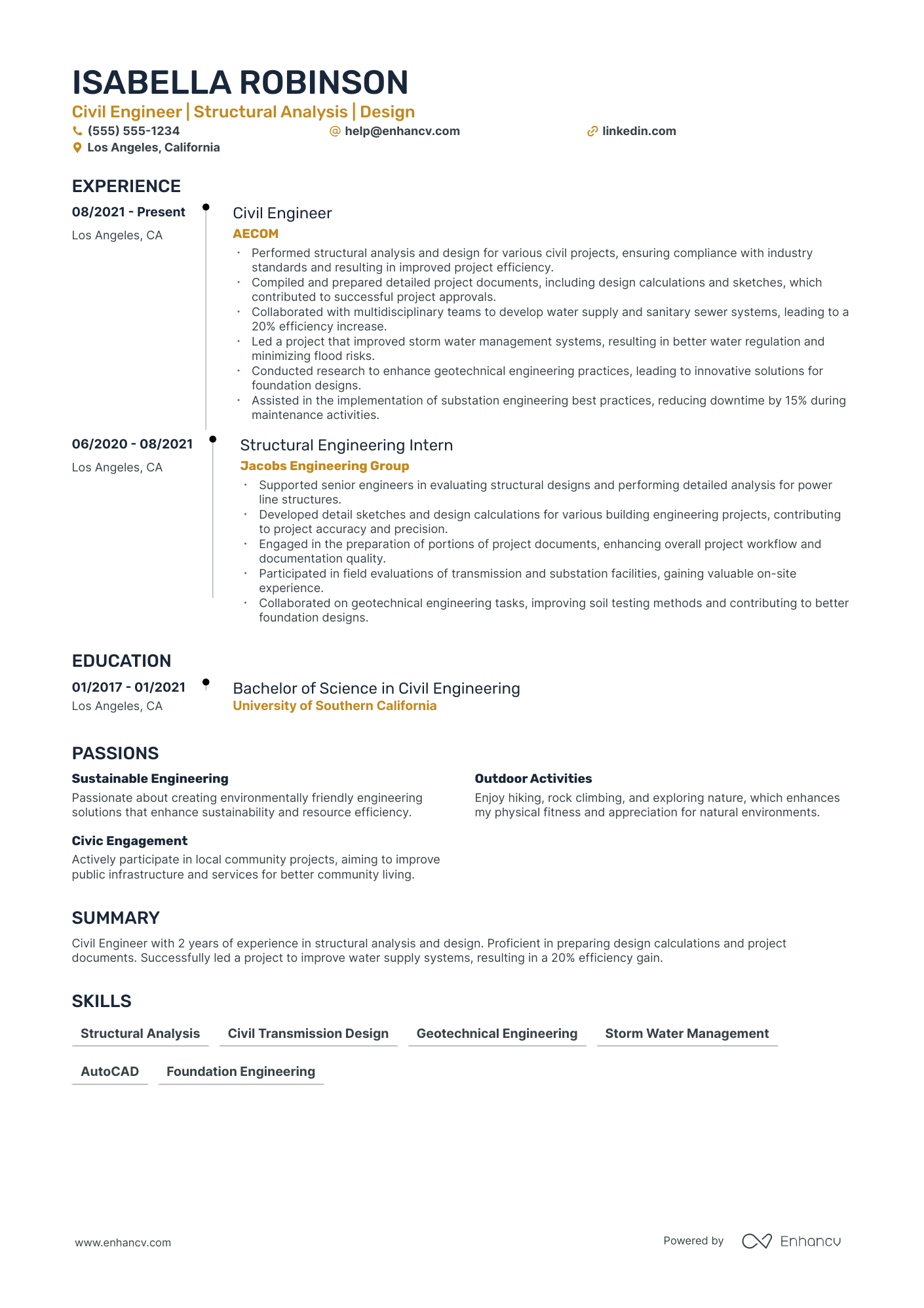 Structural Civil Engineer resume example