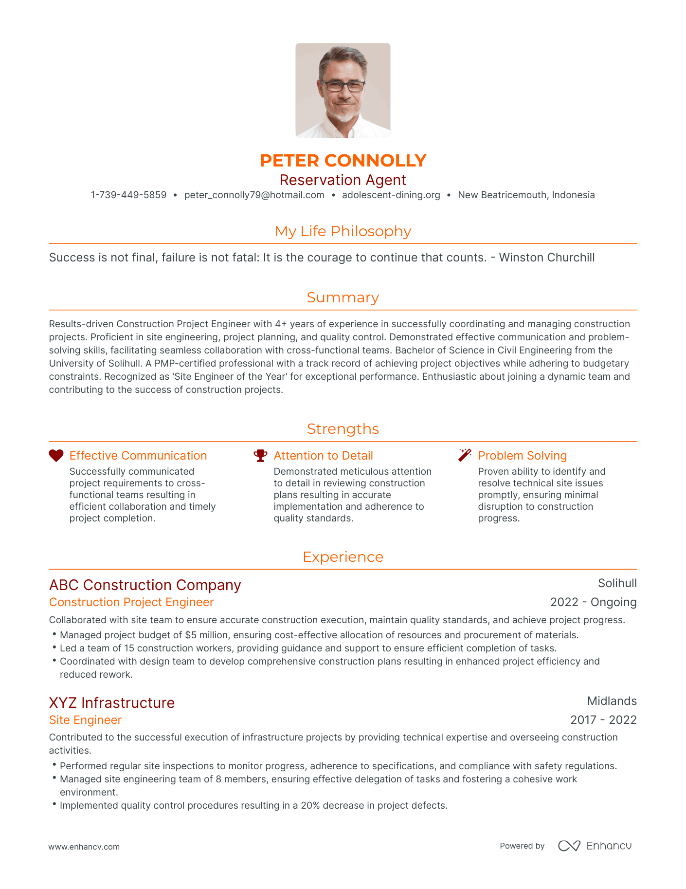 Modern Reservation Agent Resume Example