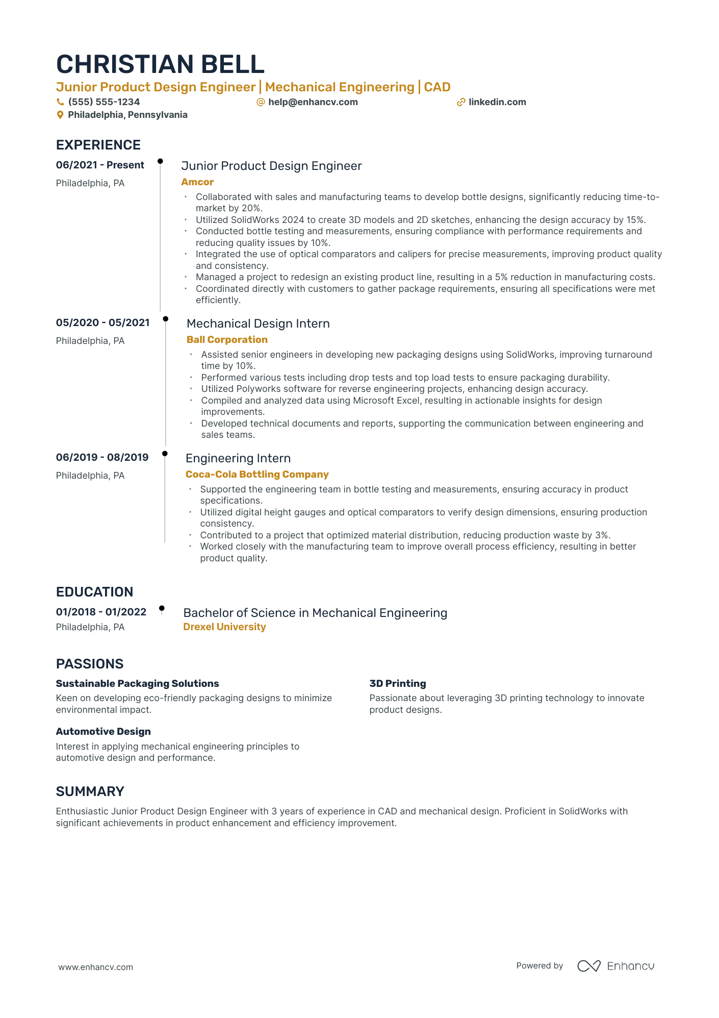 Product Design Engineer resume example