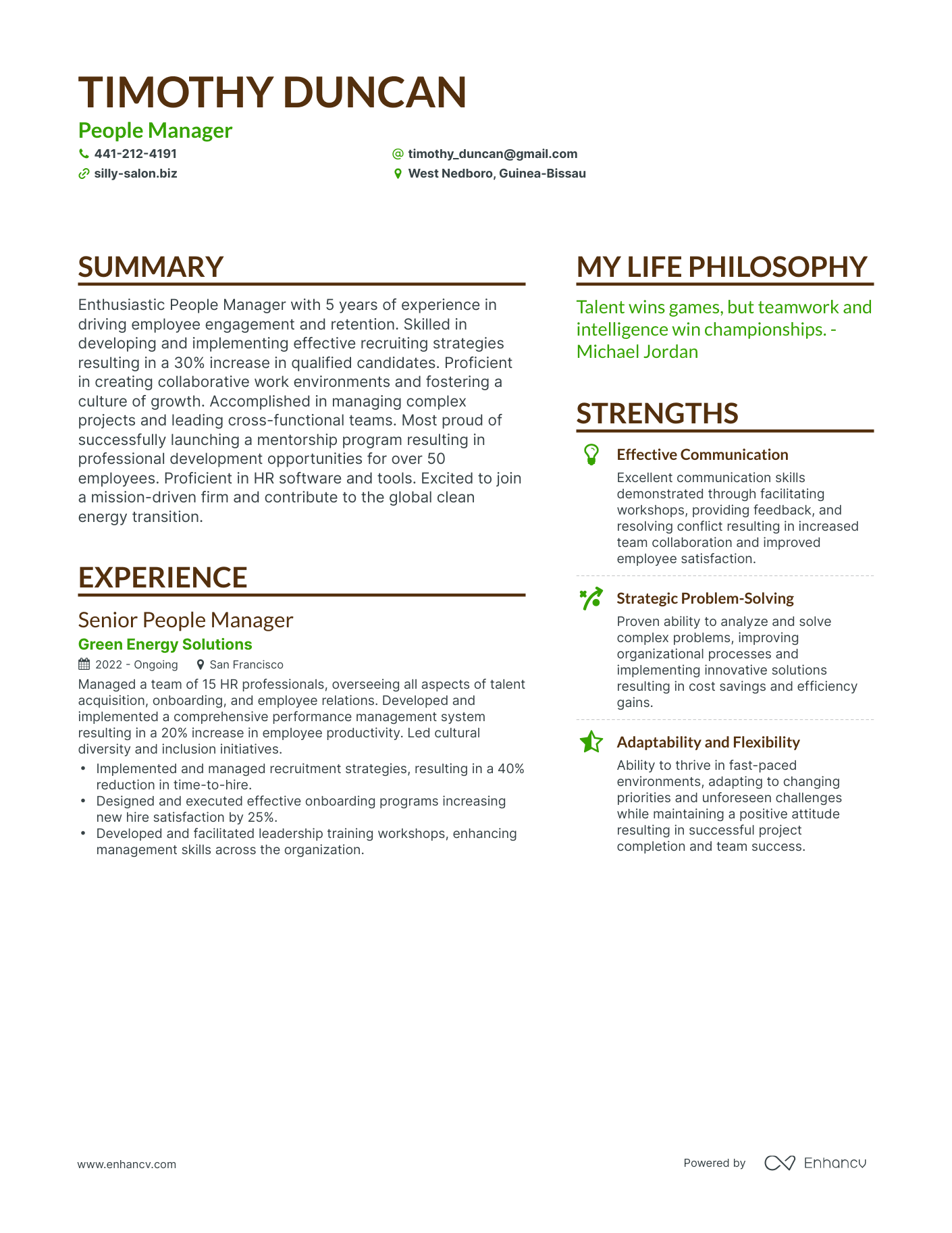 Modern People Manager Resume Example