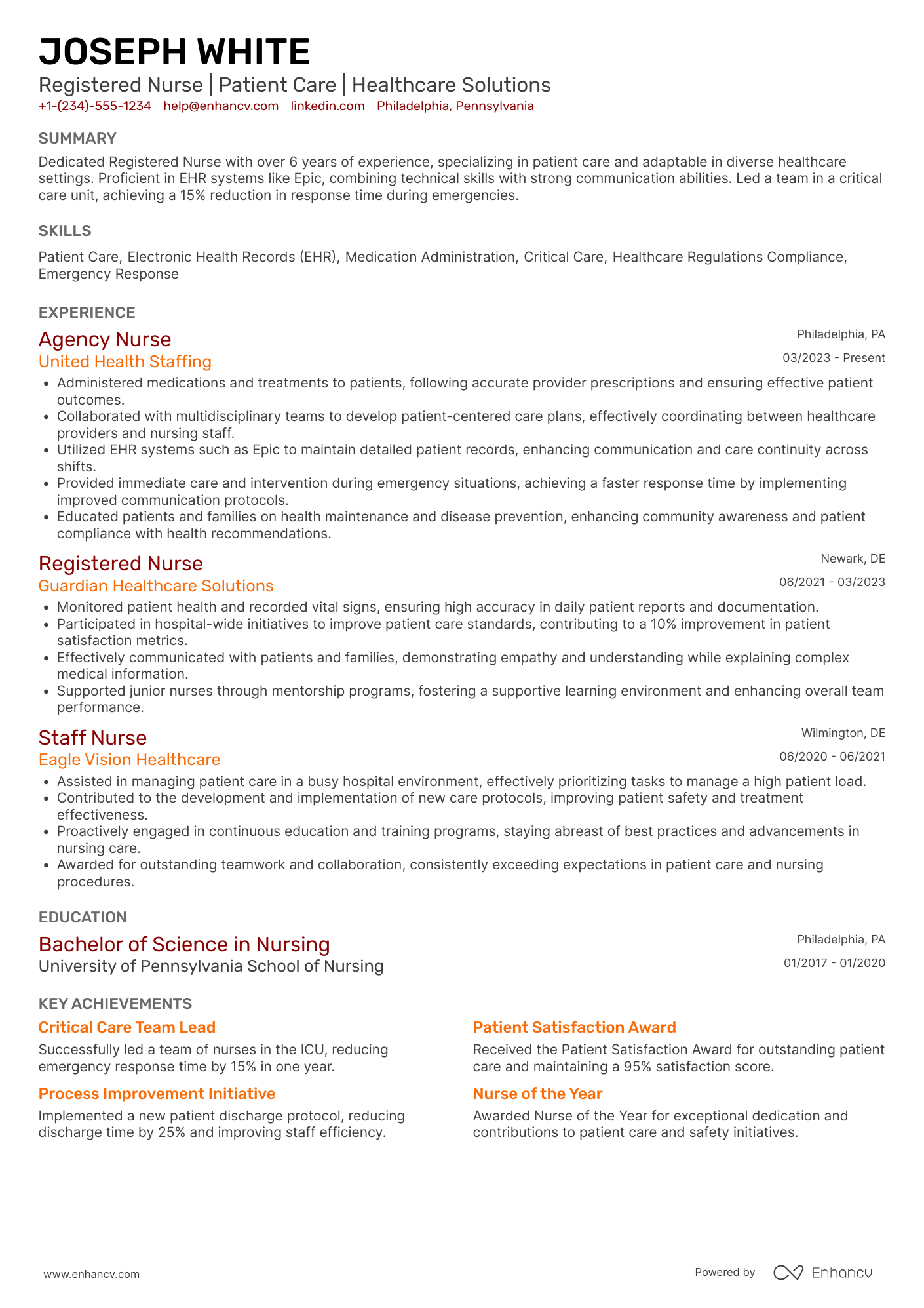 Agency Nurse resume example