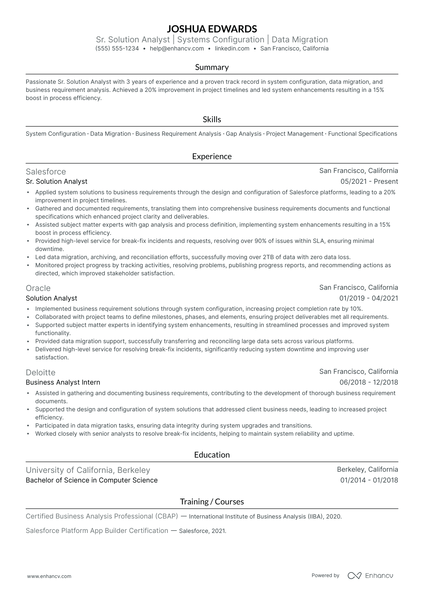 Business Solutions Analyst resume example