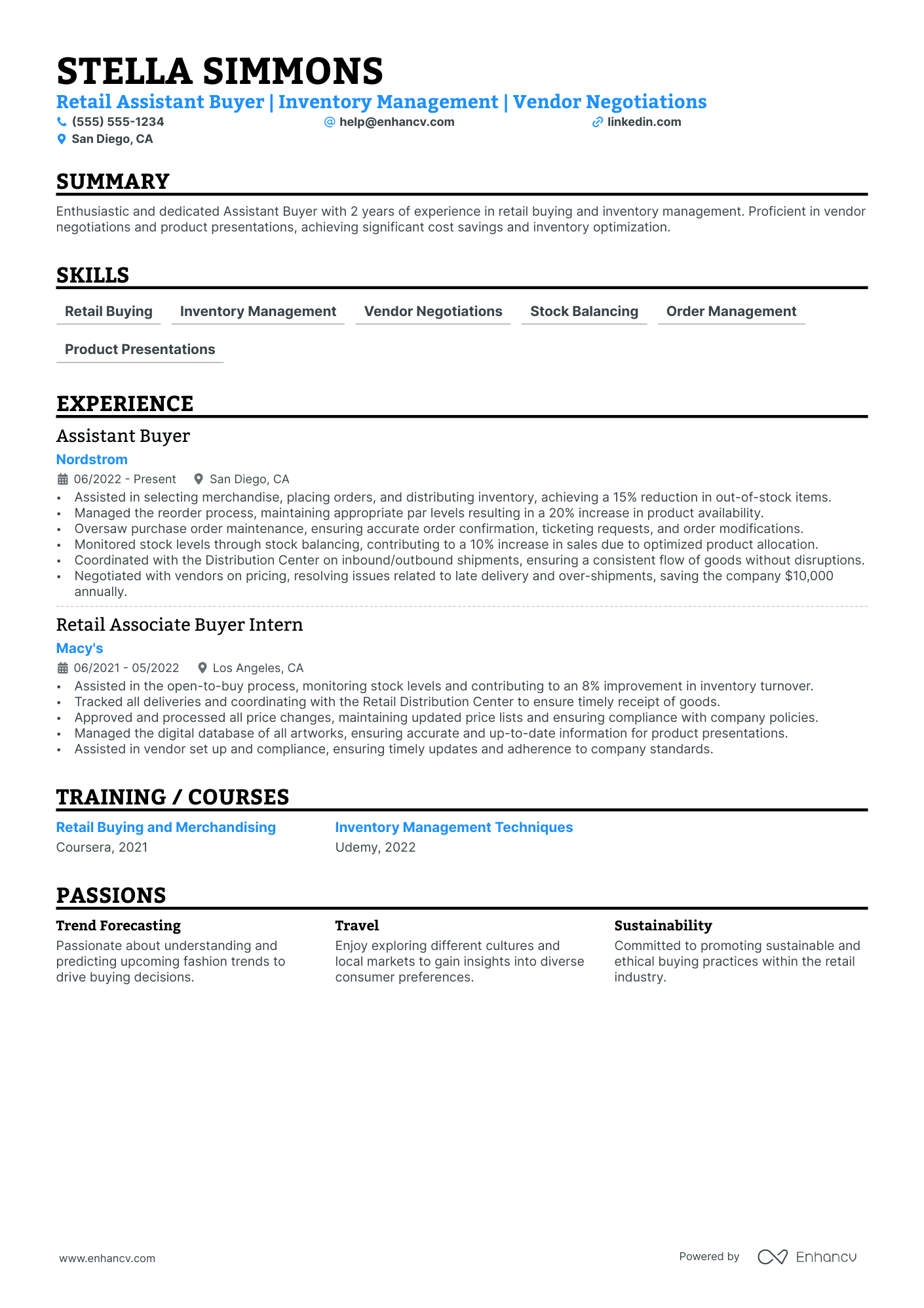 Retail Assistant resume example