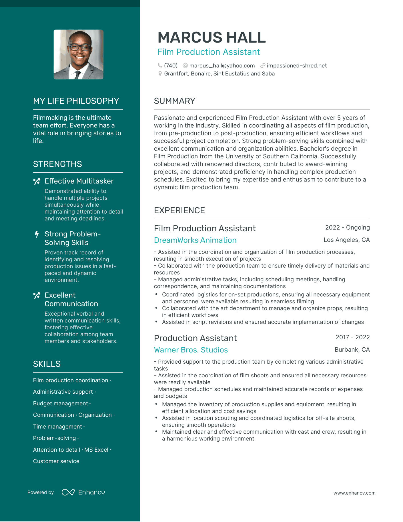Creative Film Production Assistant Resume Example