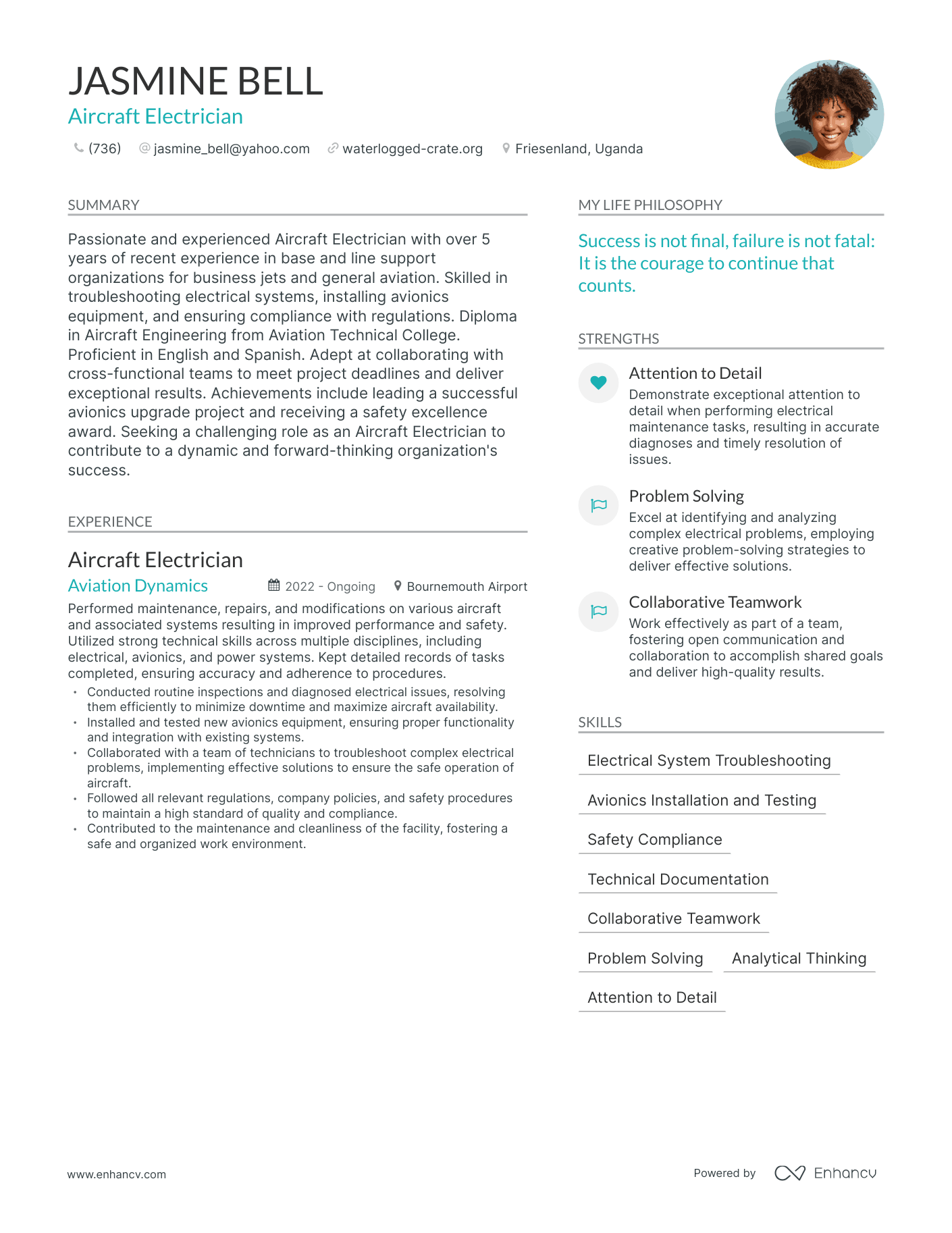 Aircraft Electrician resume example
