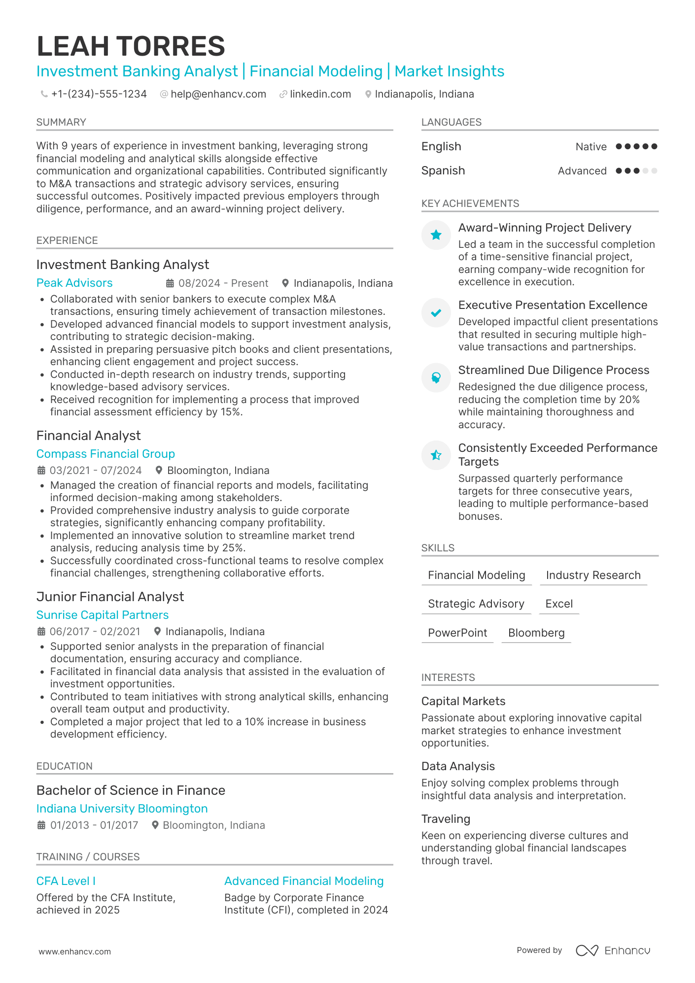 Investment Banking resume example