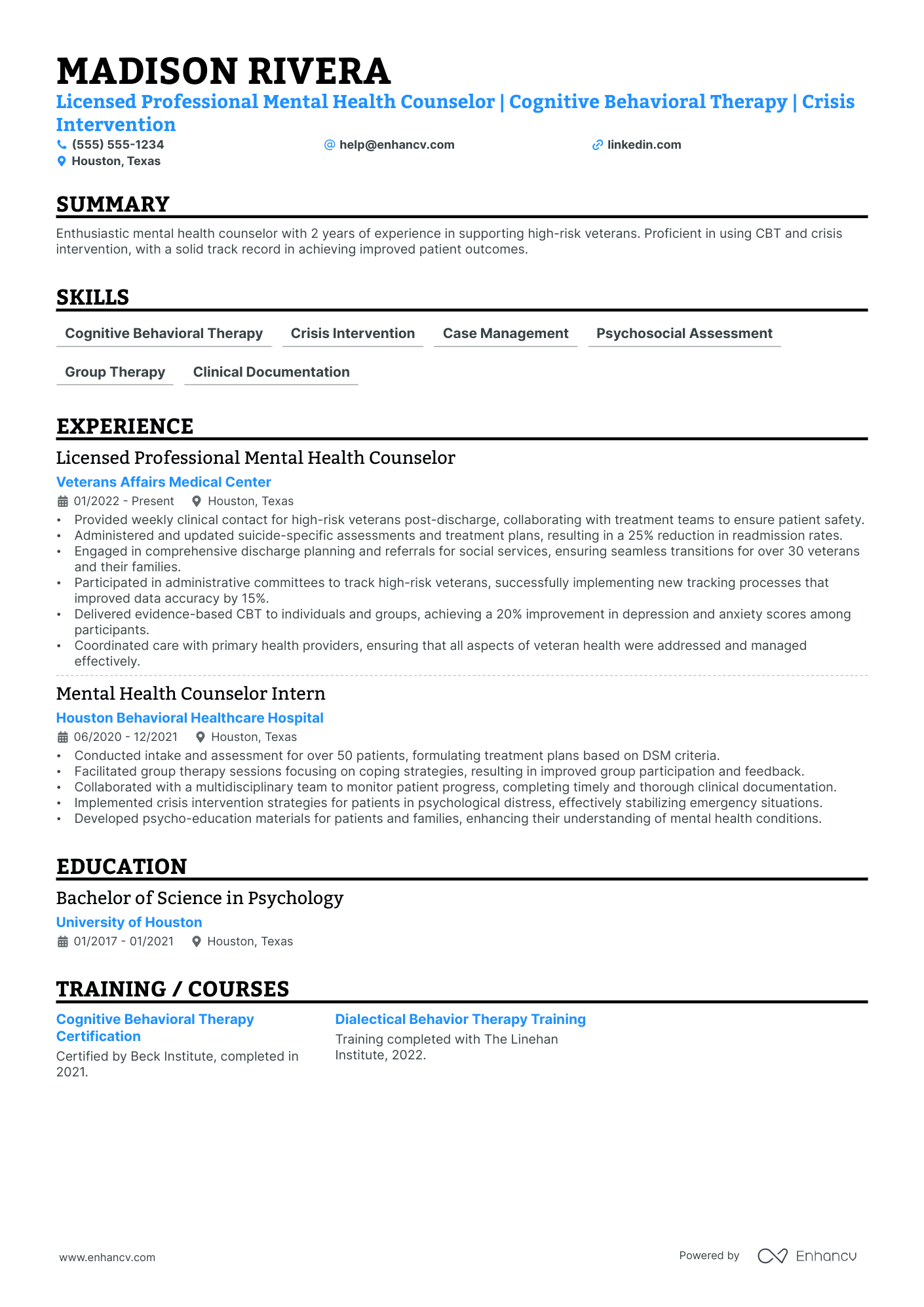 Senior Mental Health Counselor resume example