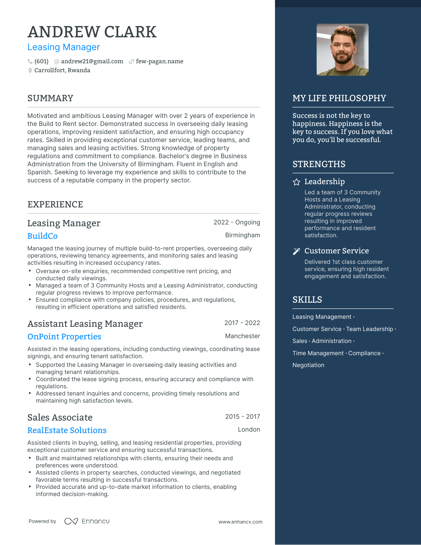Leasing Manager resume example
