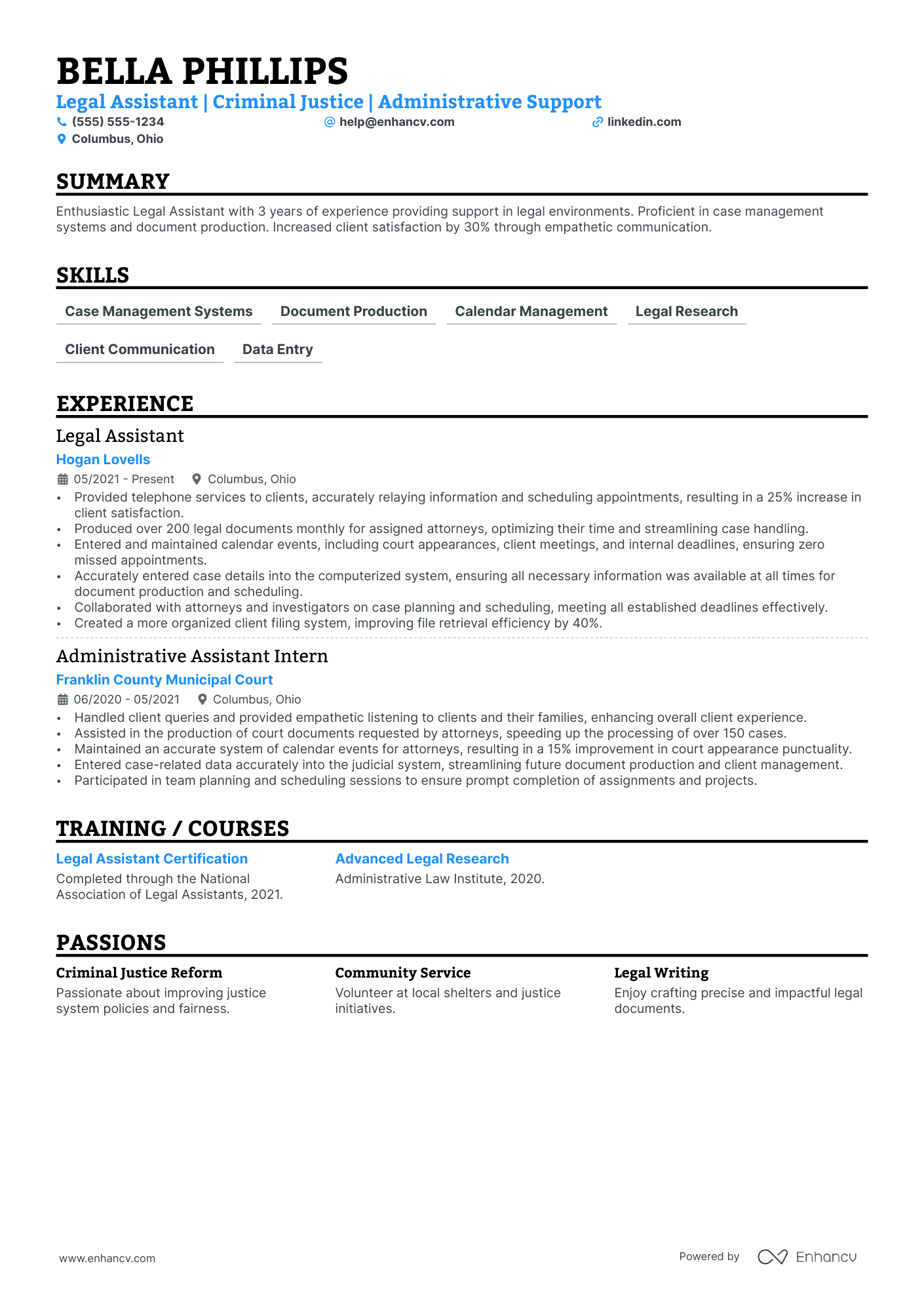 Legal Assistant resume example