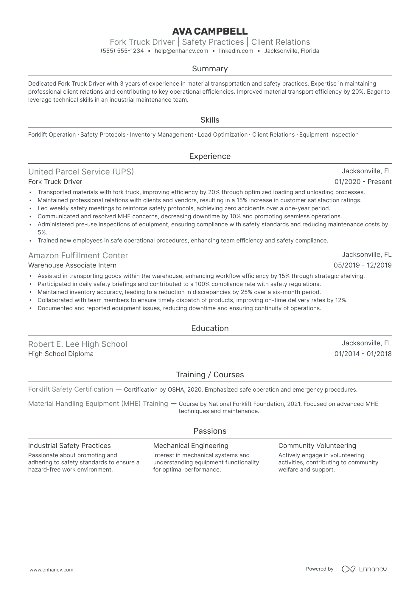 Forklift Material Handler resume example