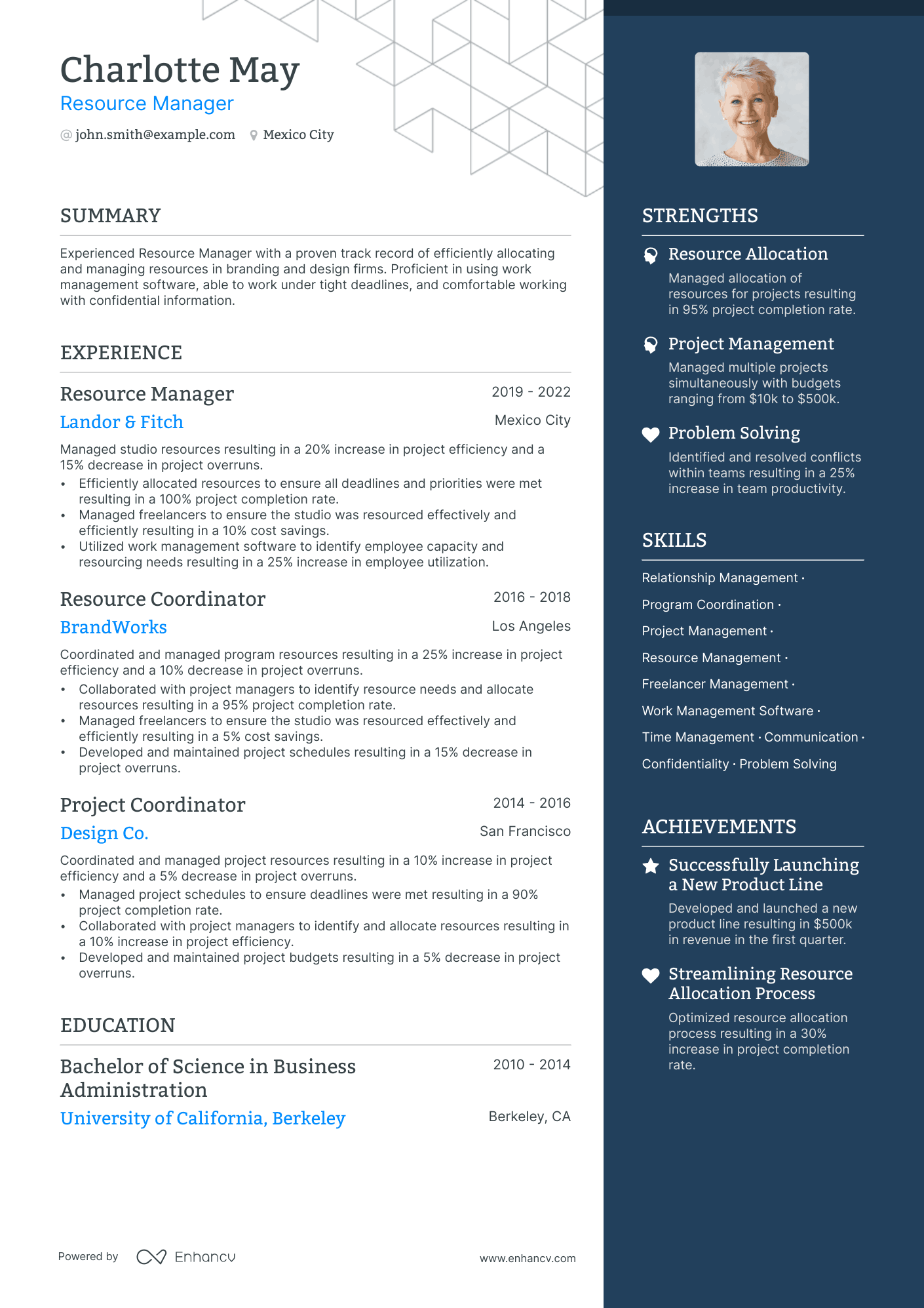 Resource Manager resume example