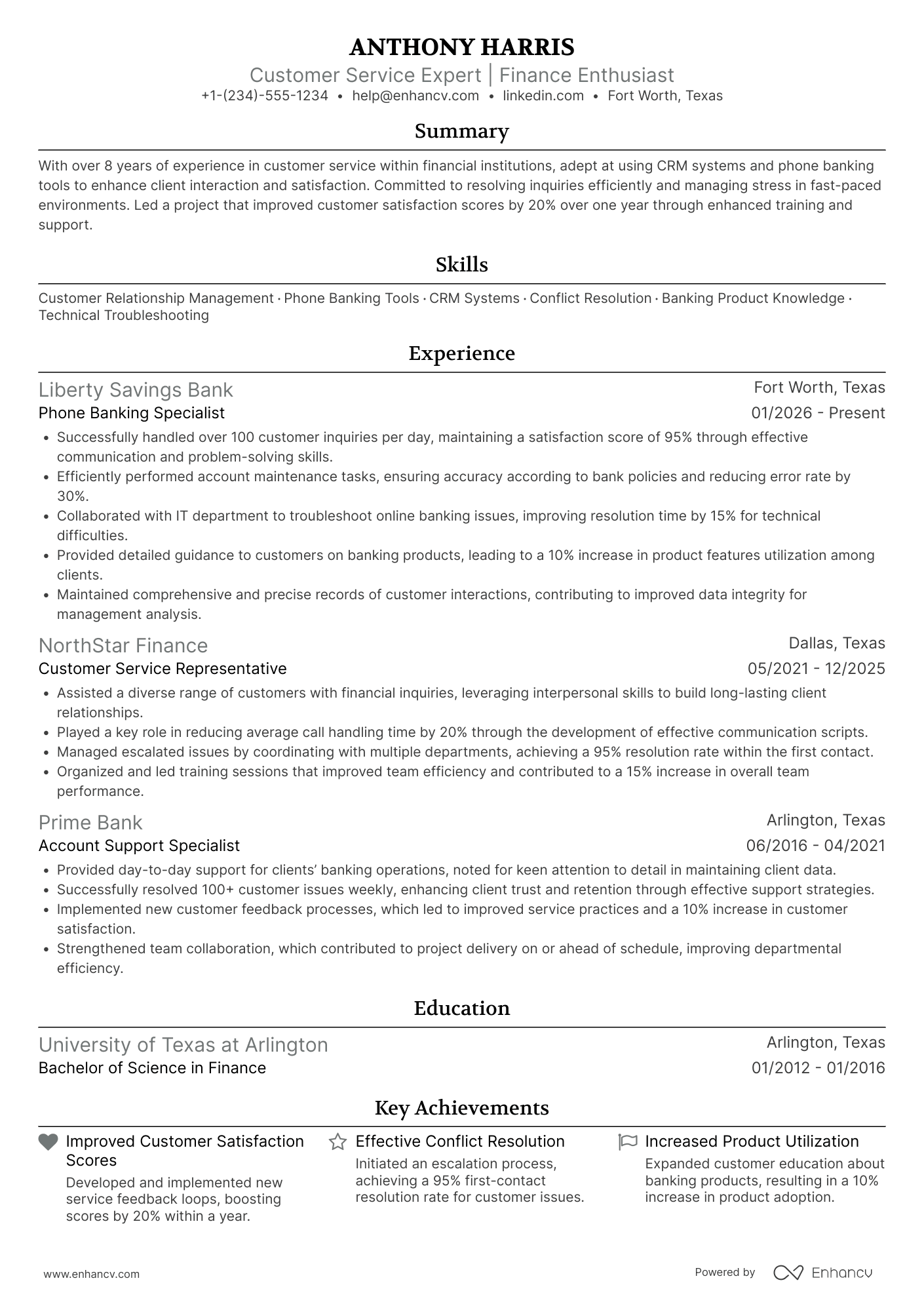 Phone Banking resume example