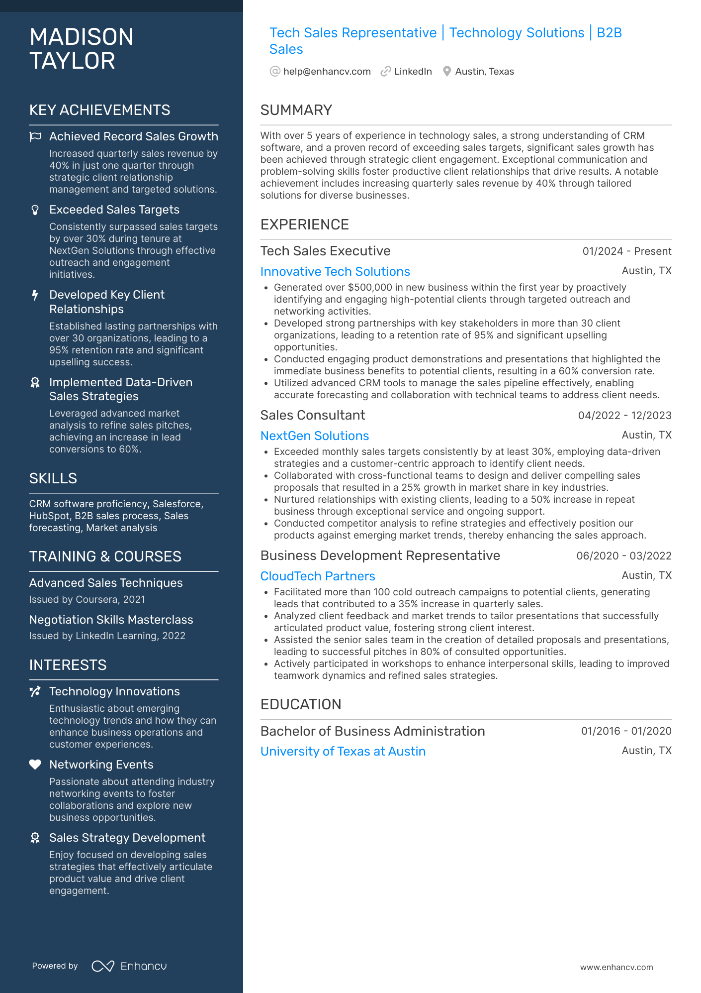 Tech Sales resume example