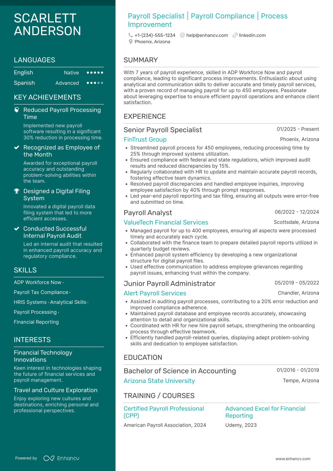 Payroll resume example