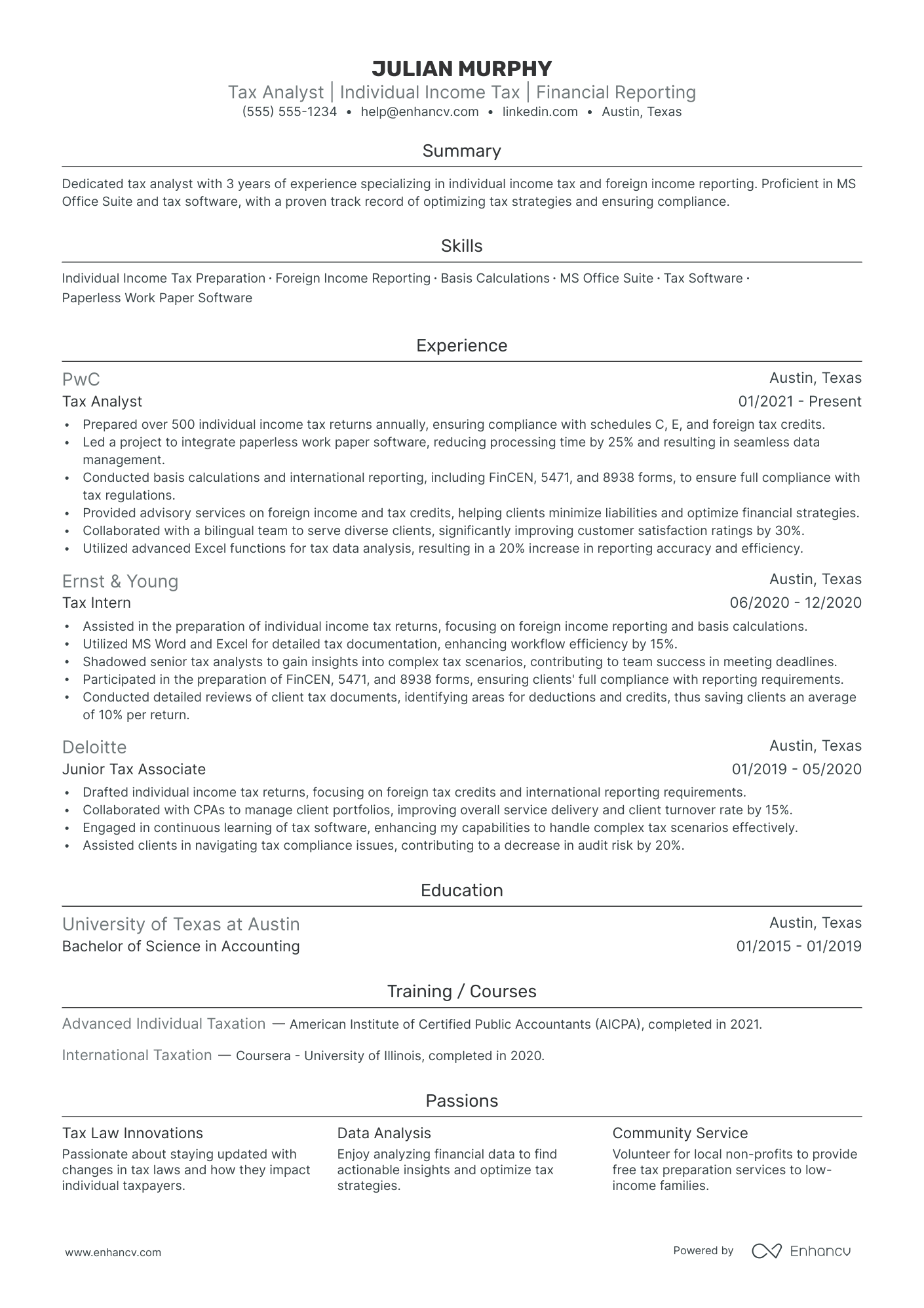 Individual Tax Preparer resume example