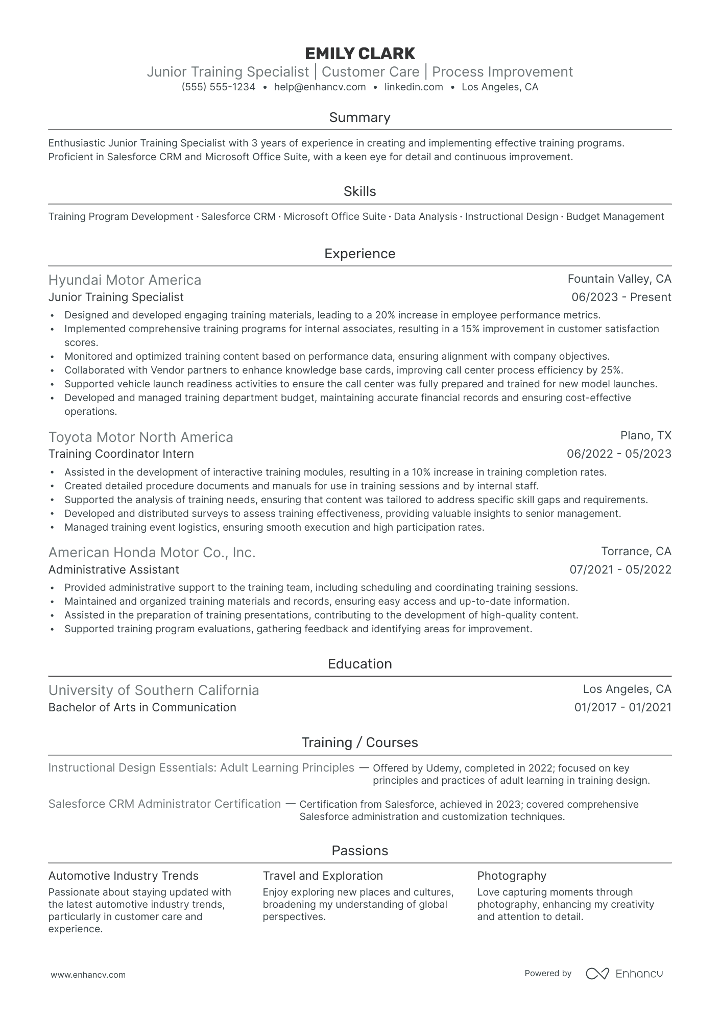 Customer Service Training Manager resume example