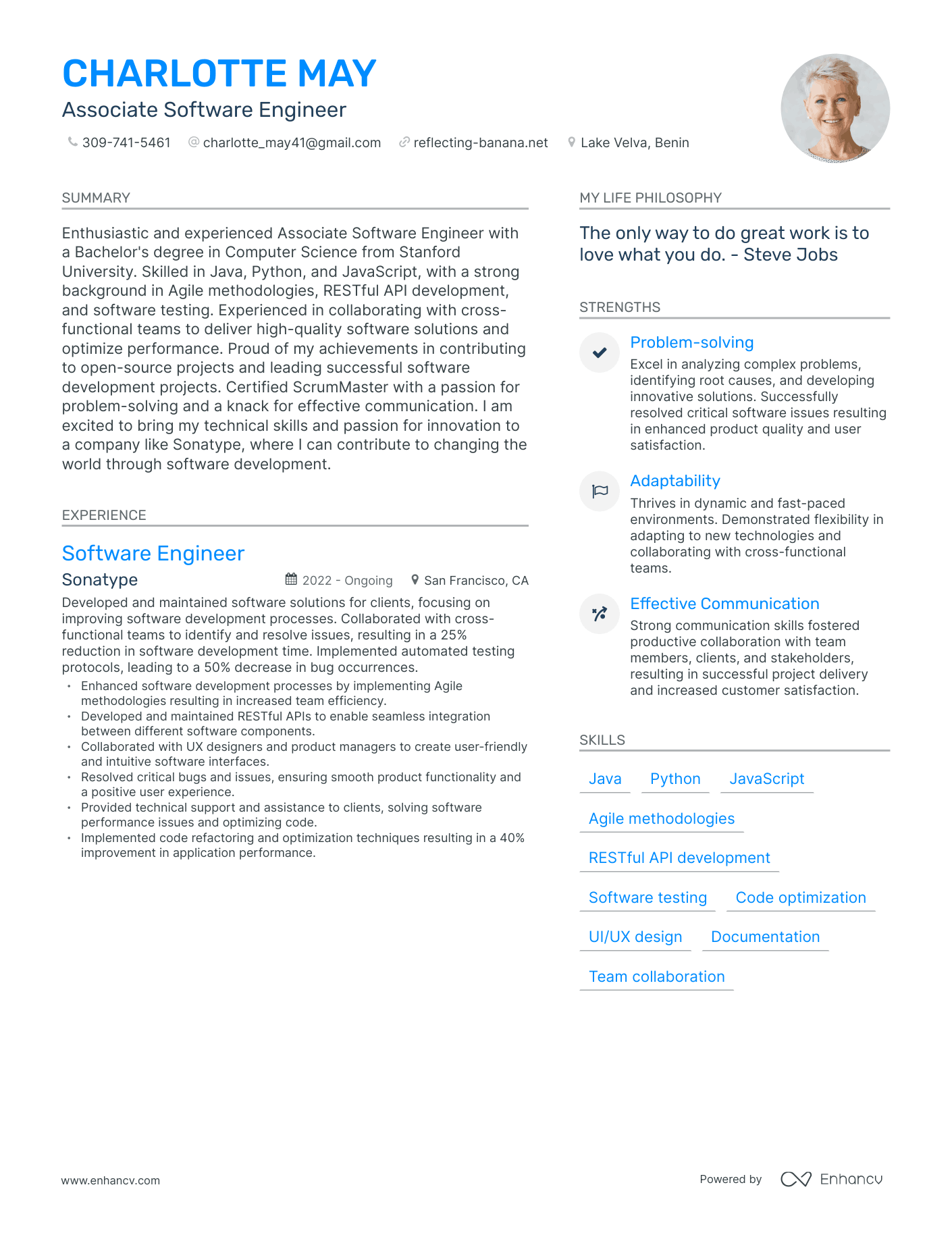 Modern Associate Software Engineer Resume Example