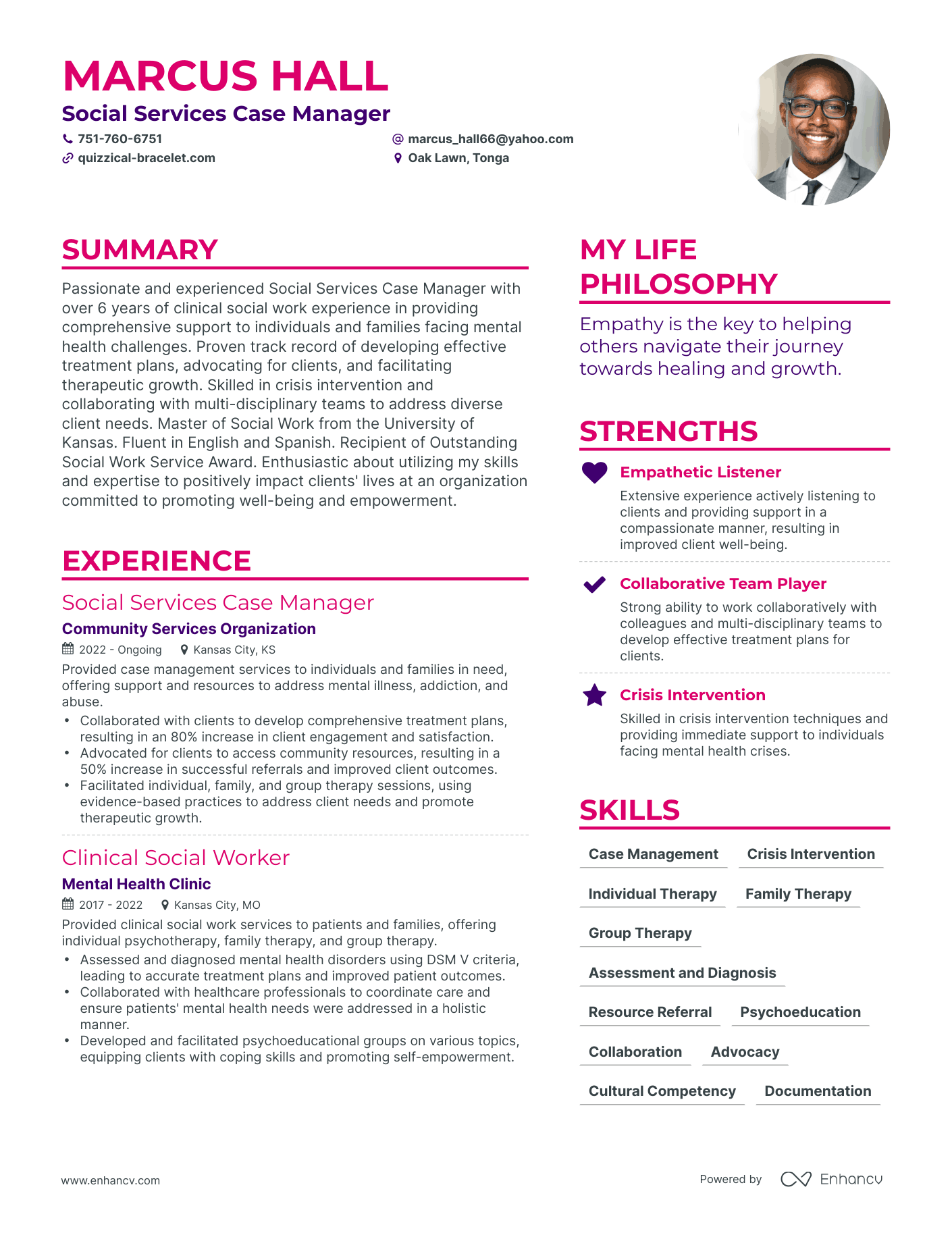 Social Services Case Manager resume example