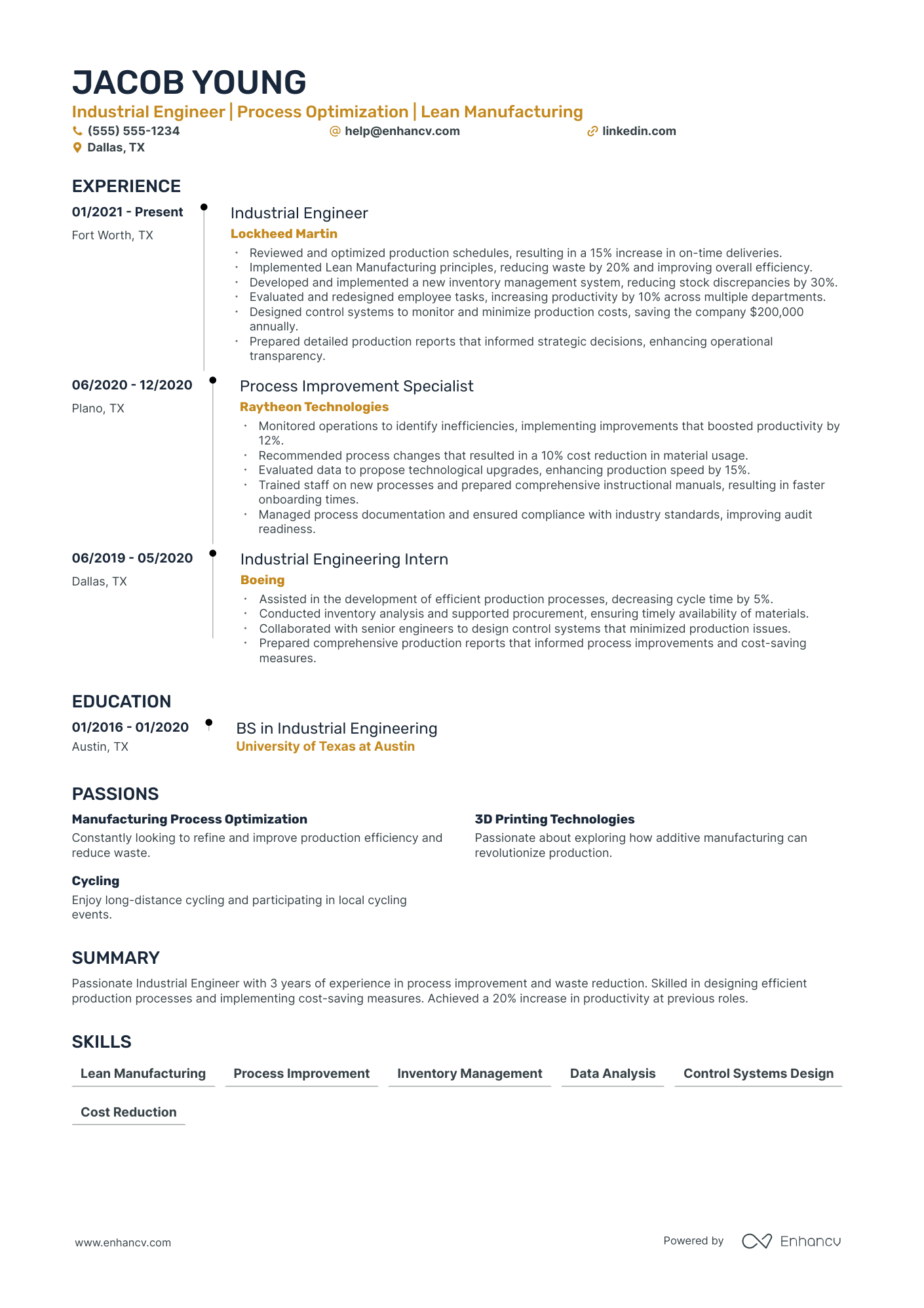 Industrial Research Engineer resume example