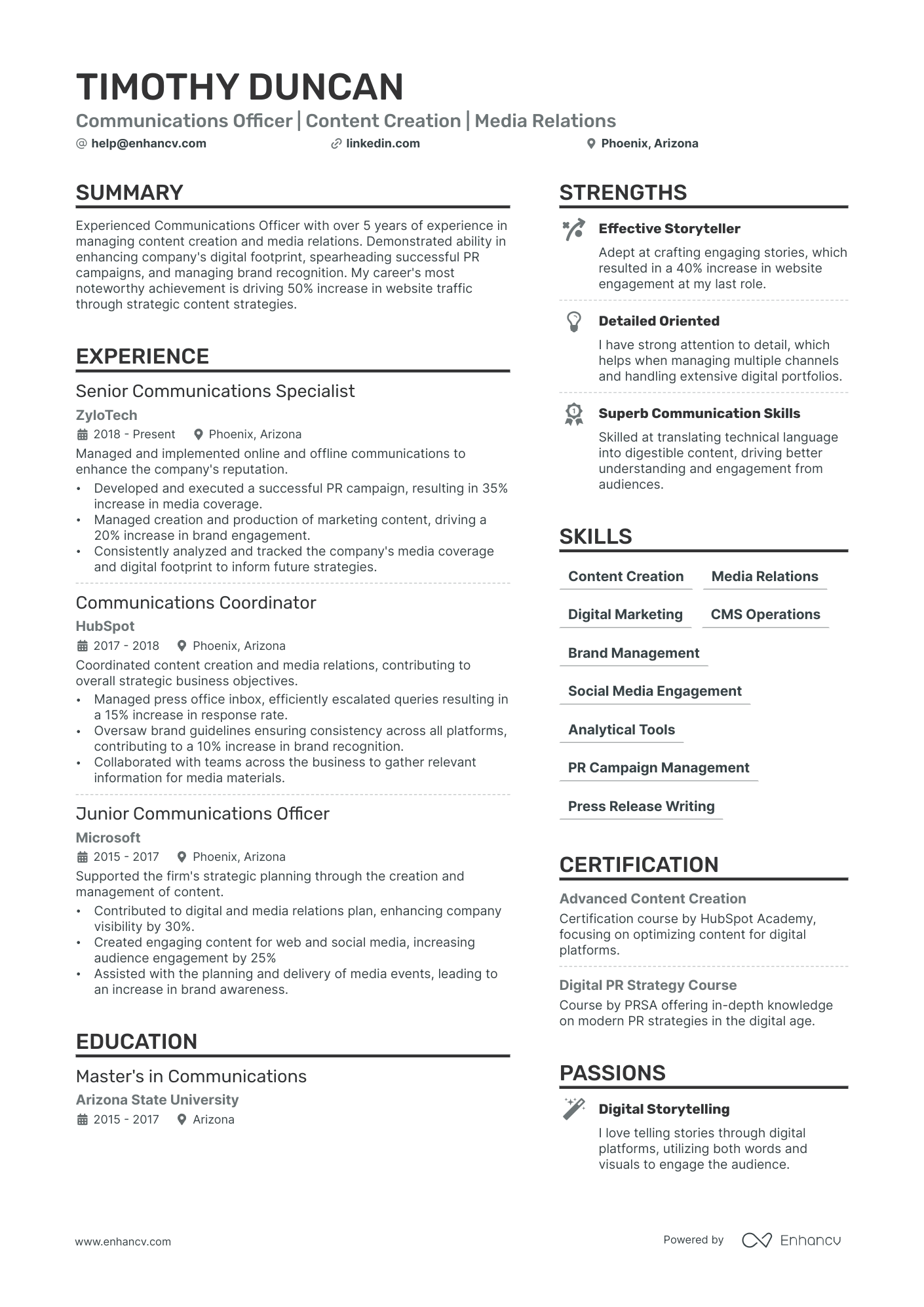 Communications Officer resume example