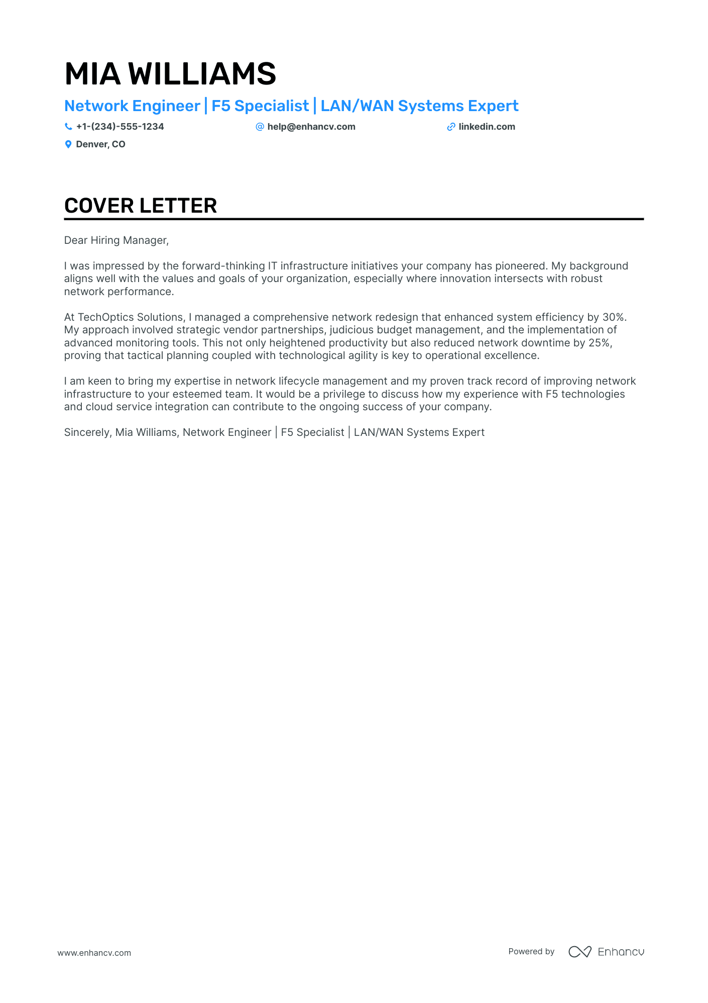 F5 Network Engineer cover letter