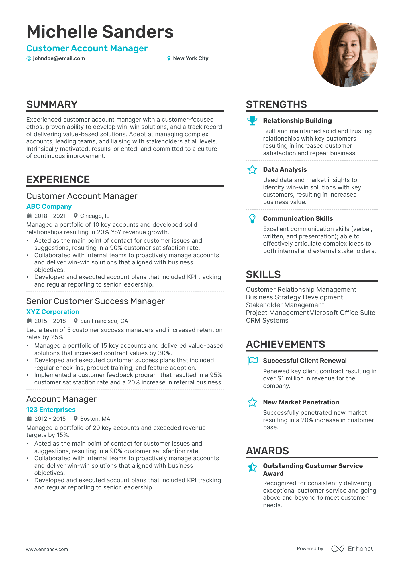 Customer Account Manager resume example