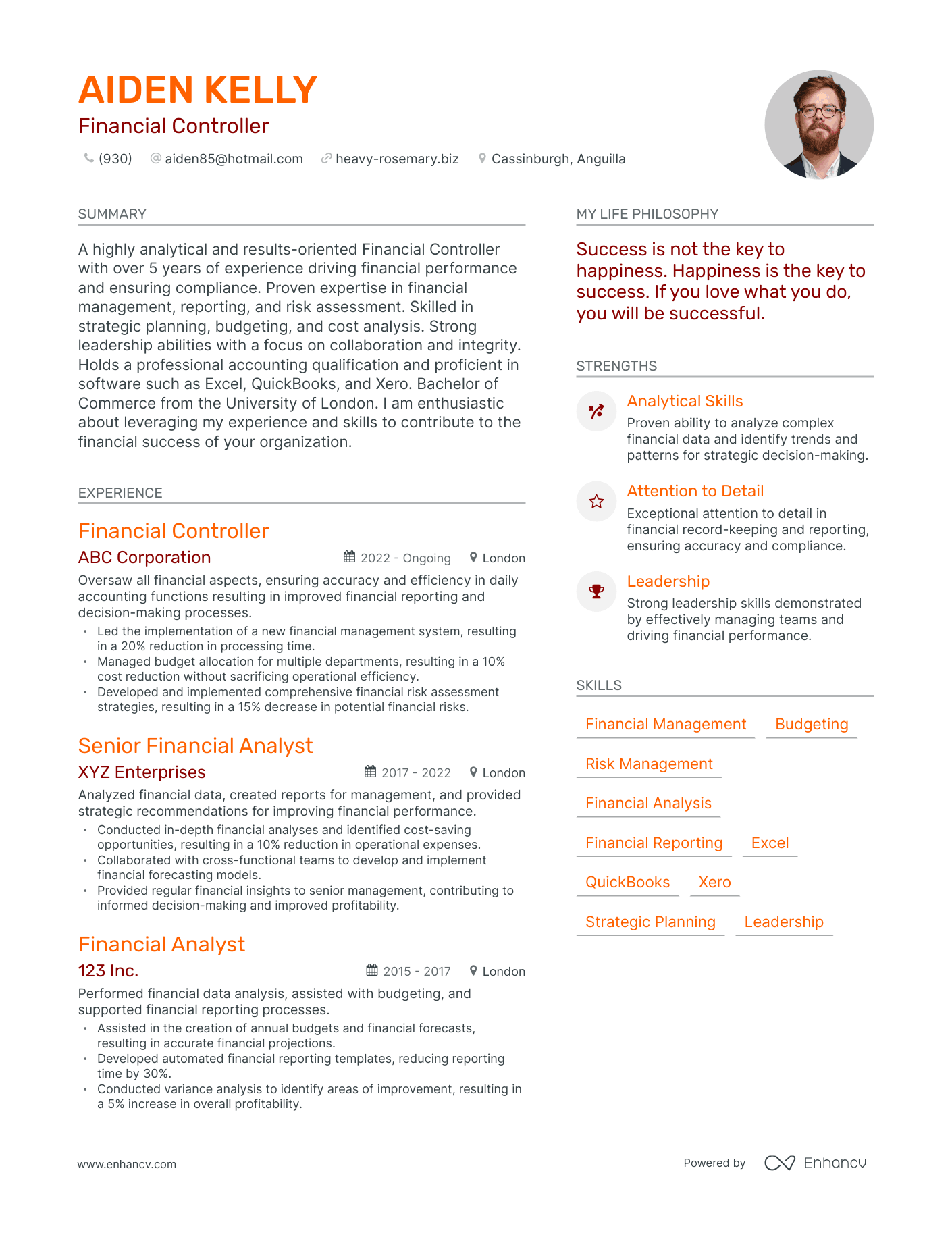 Financial Controller resume example