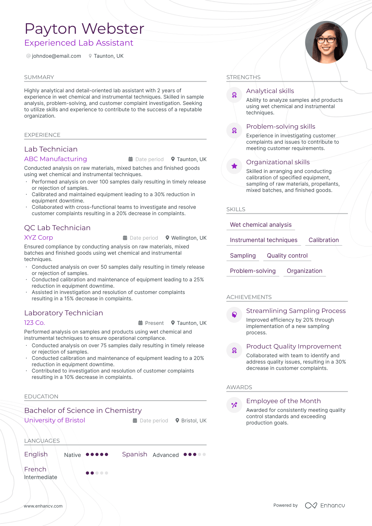 Lab Assistant resume example