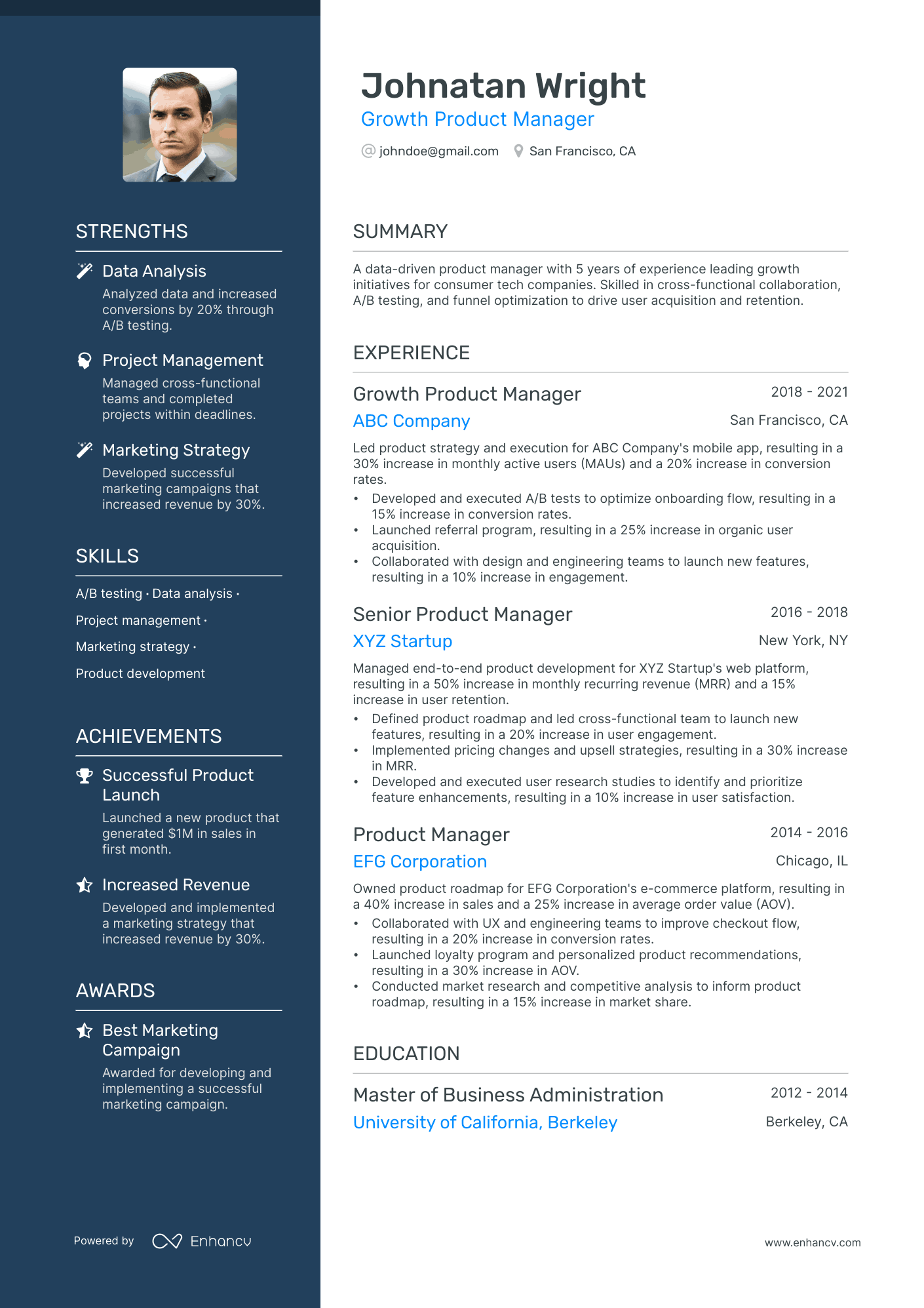 Growth Product Manager resume example