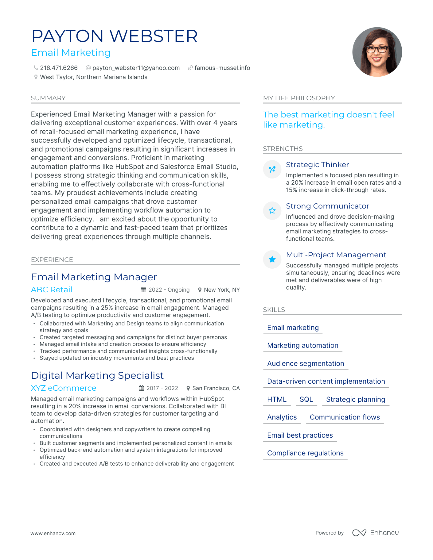 Email Marketing resume example