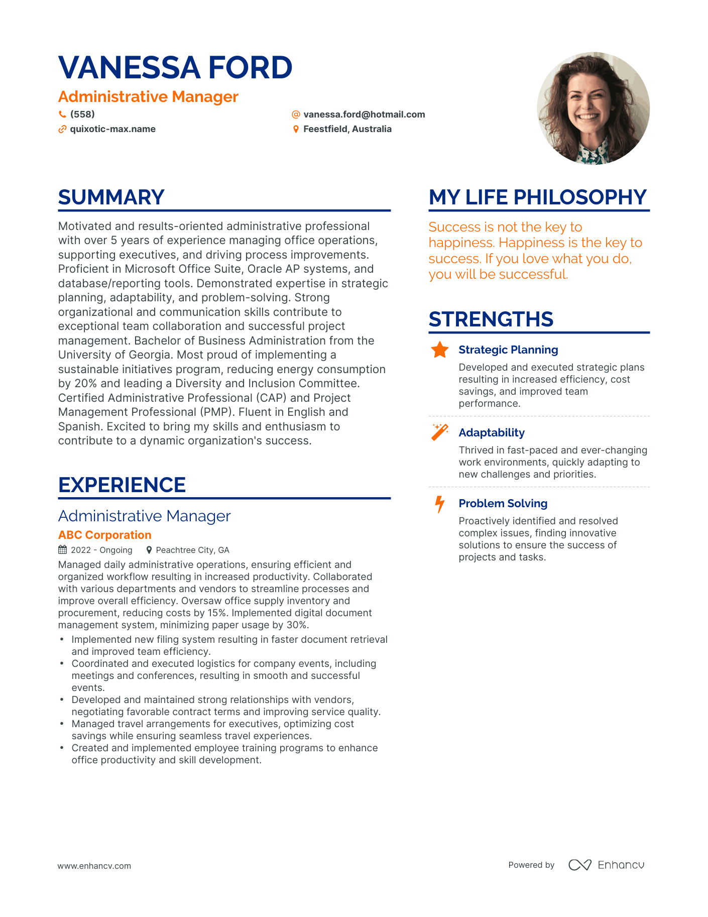 Modern Administrative Manager Resume Example
