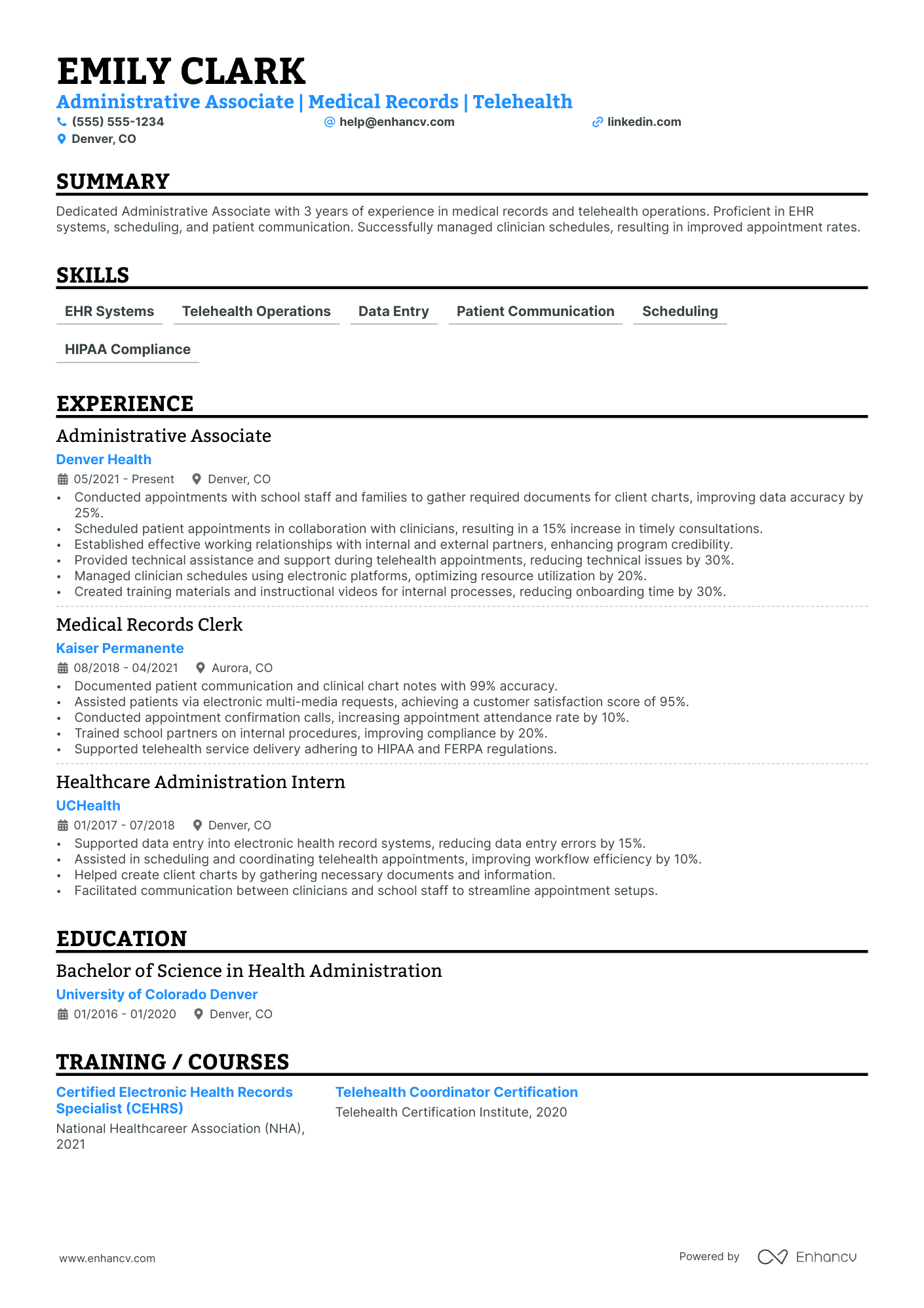 Part-Time Data Entry Clerk resume example