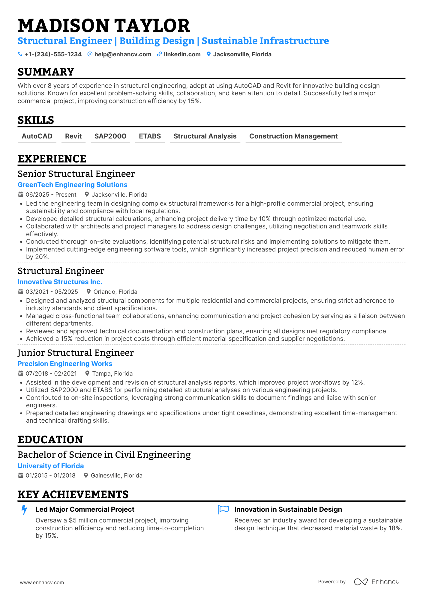Structural Engineer resume example