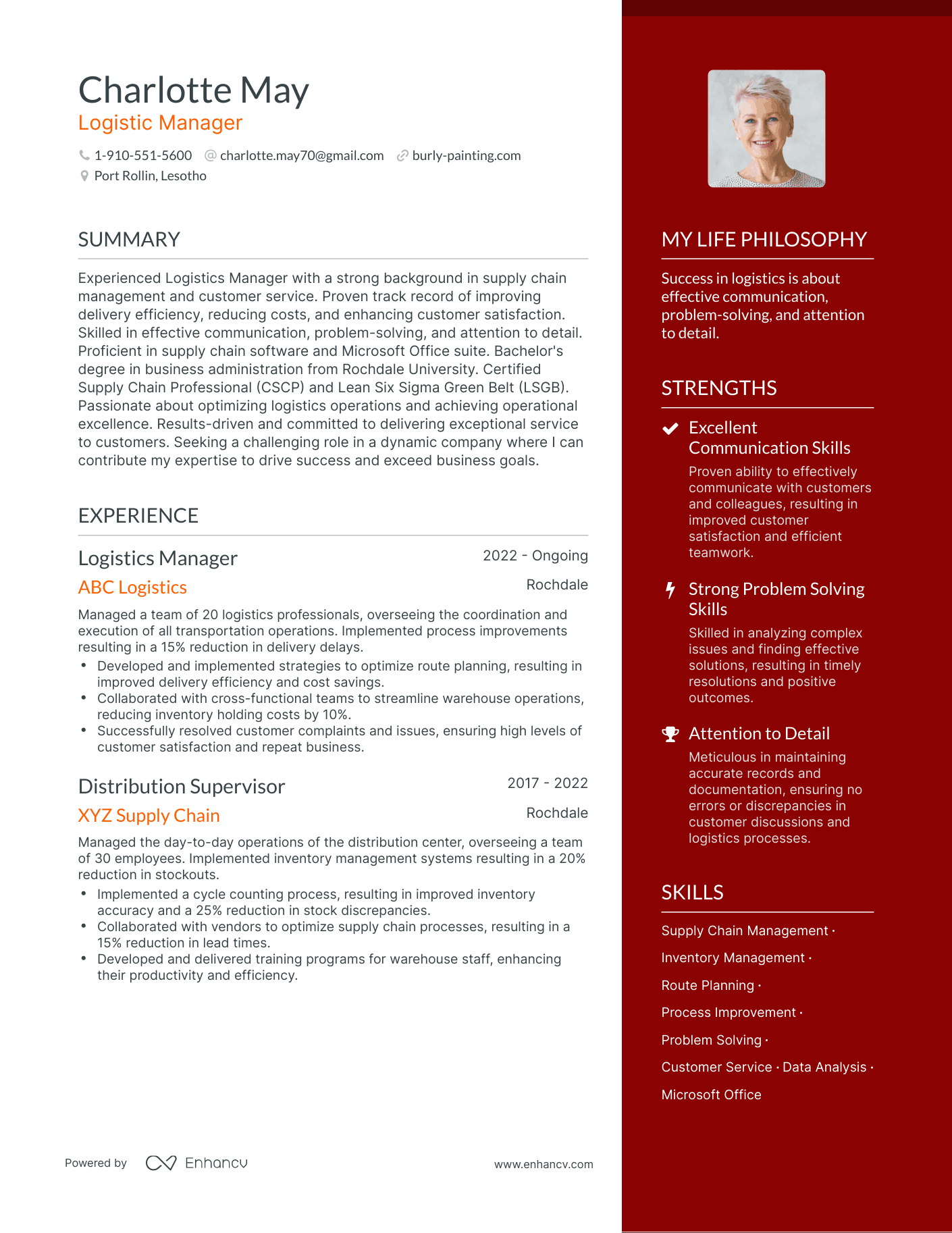 Logistic Manager resume example