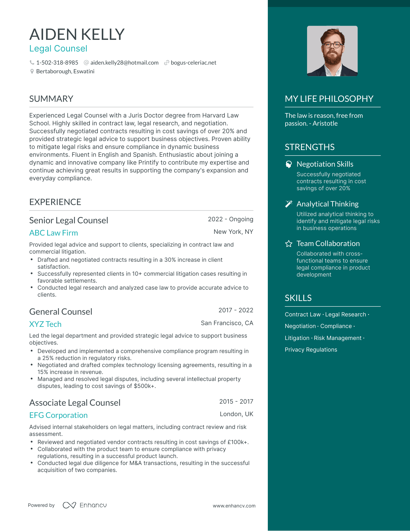 Legal Counsel resume example