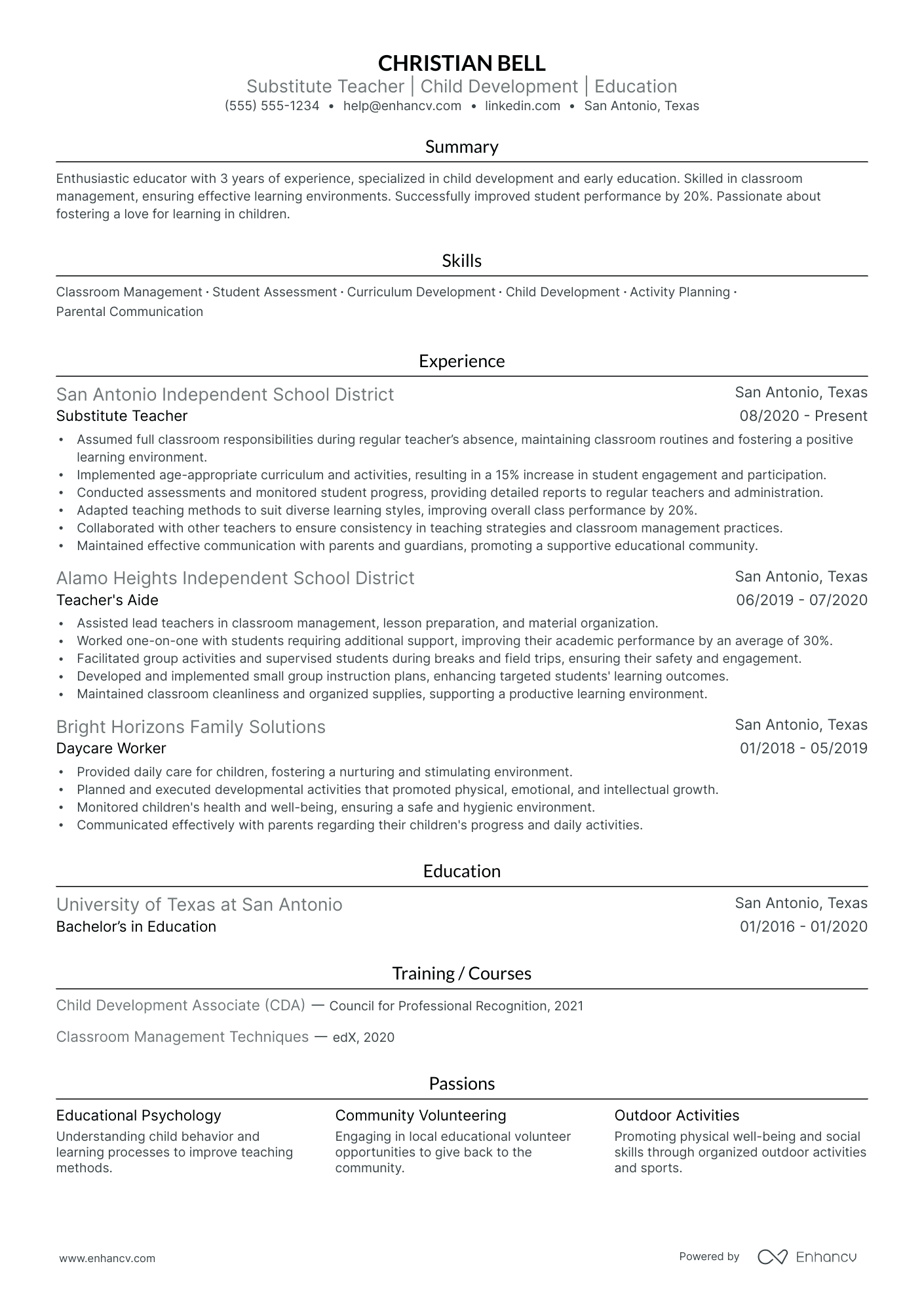 Senior Instructional Aide resume example