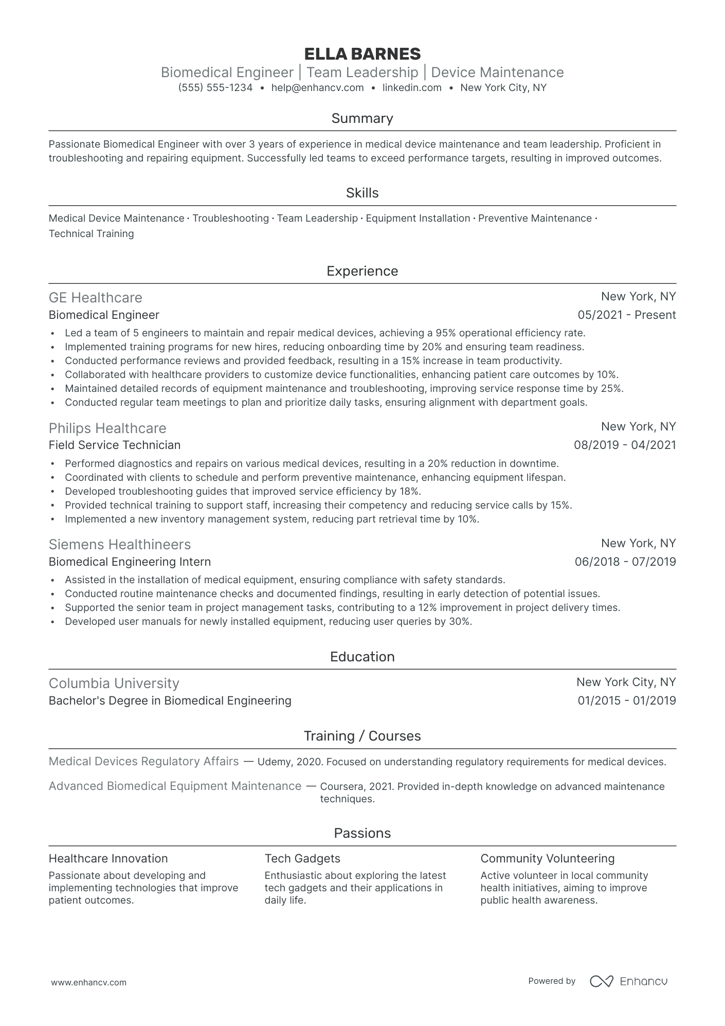 Medical Equipment Field Service Technician resume example