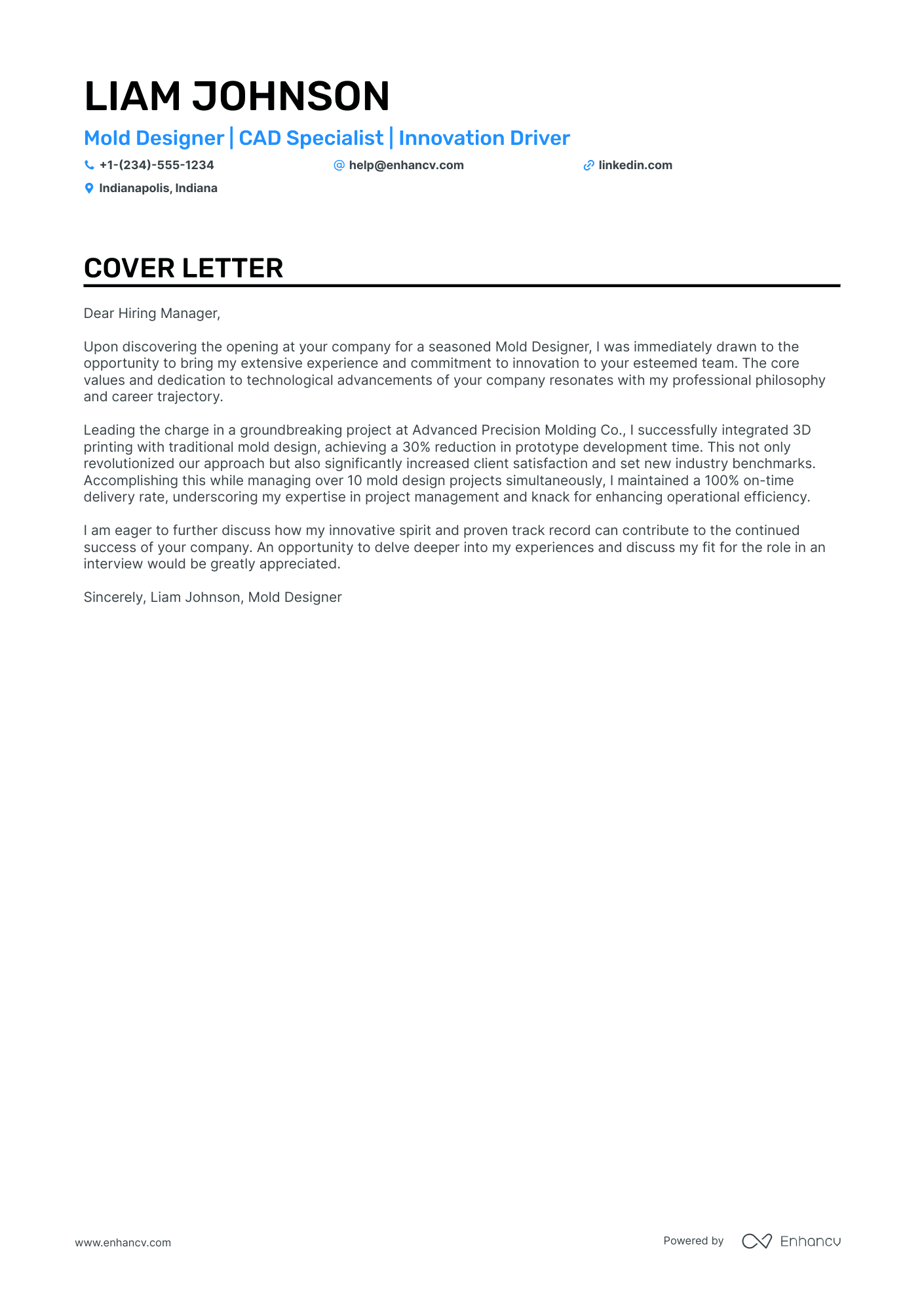 Mold Designer cover letter
