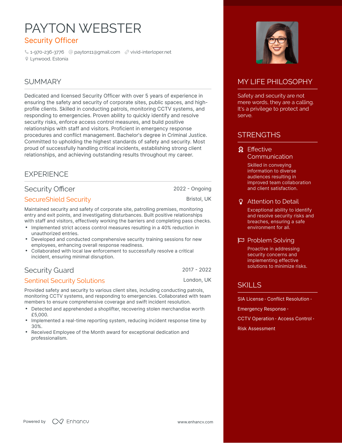 Modern Security Officer Resume Example