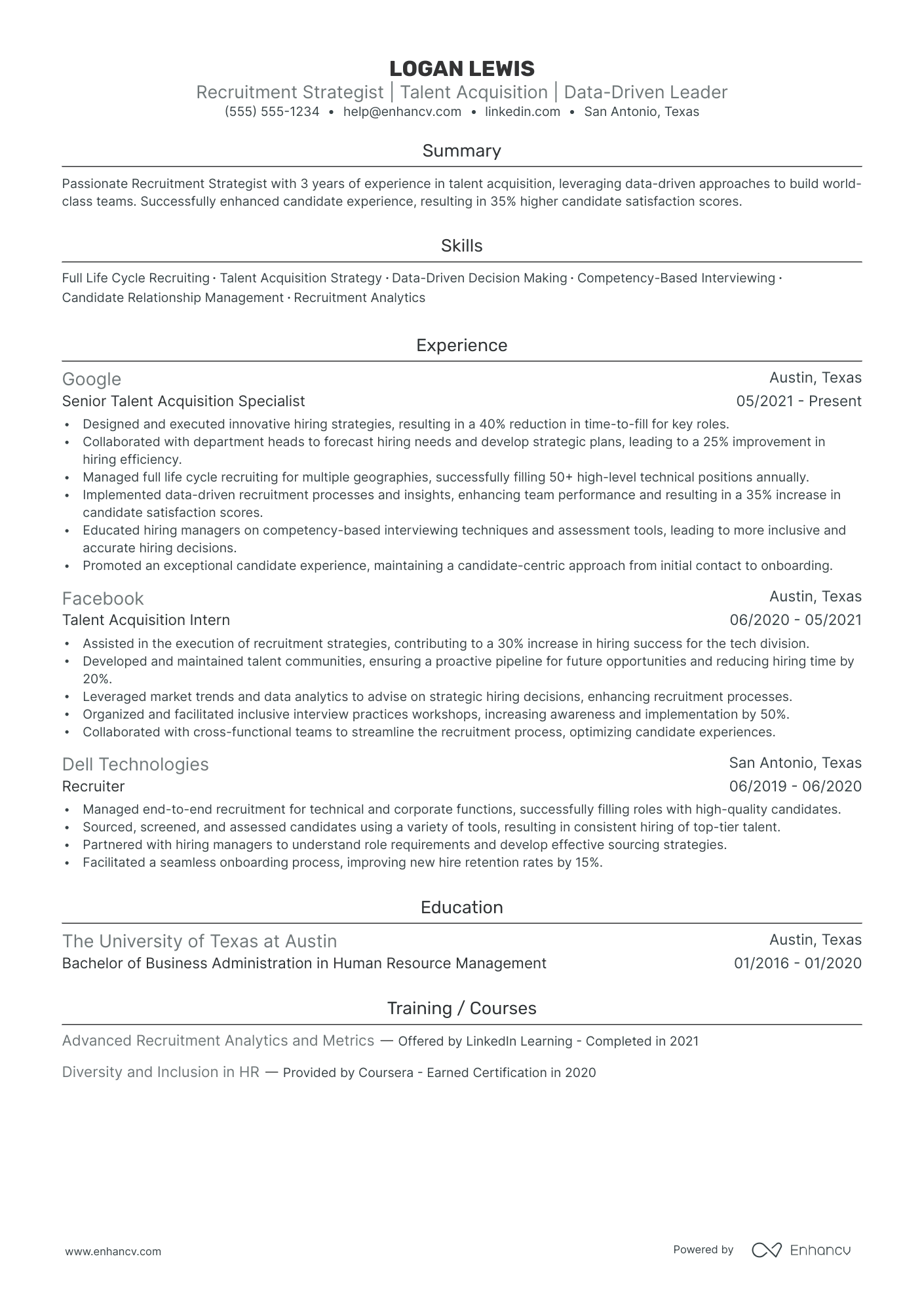 Global Talent Acquisition Manager resume example