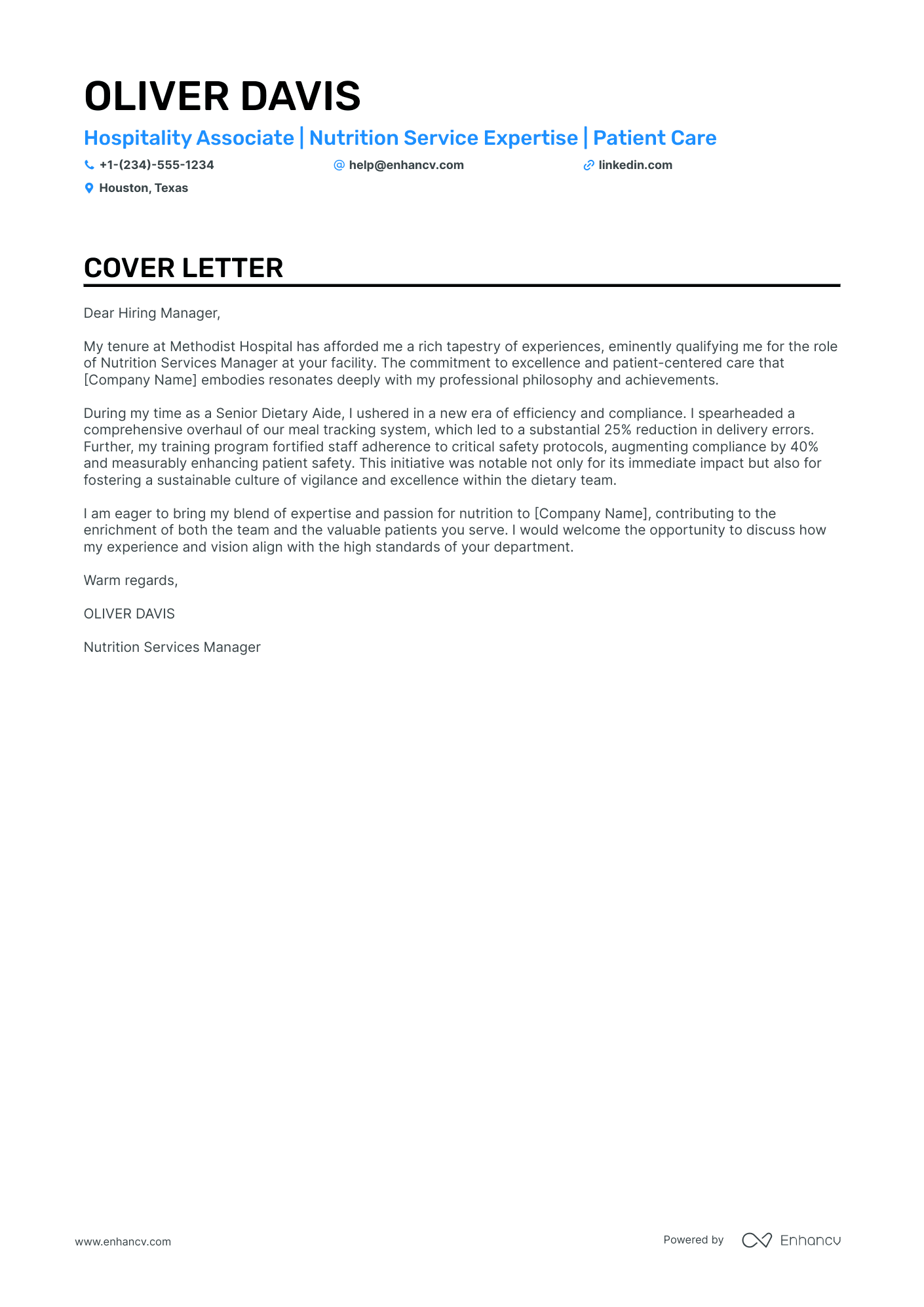 Hospitality cover letter