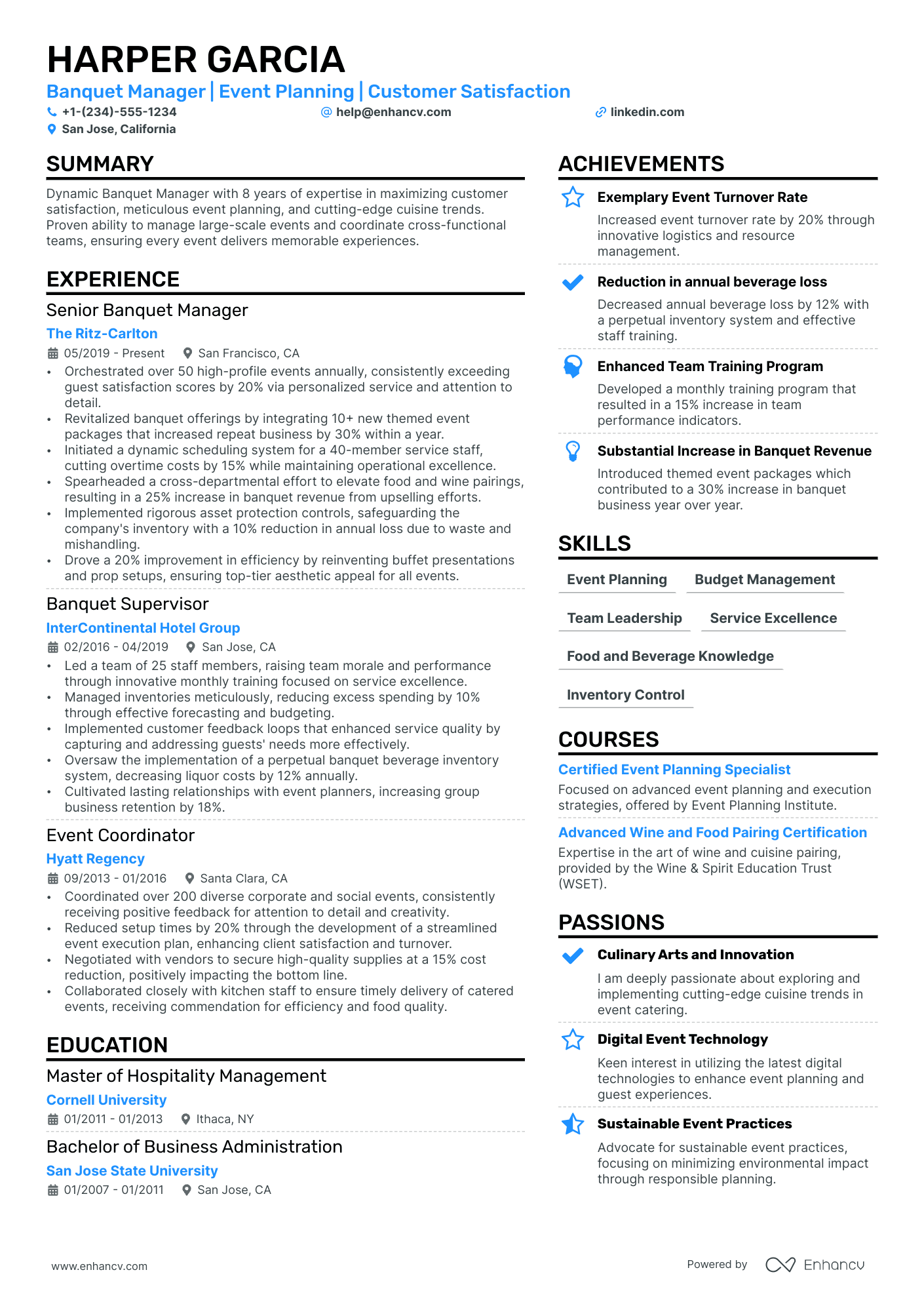 Banquet Manager resume example