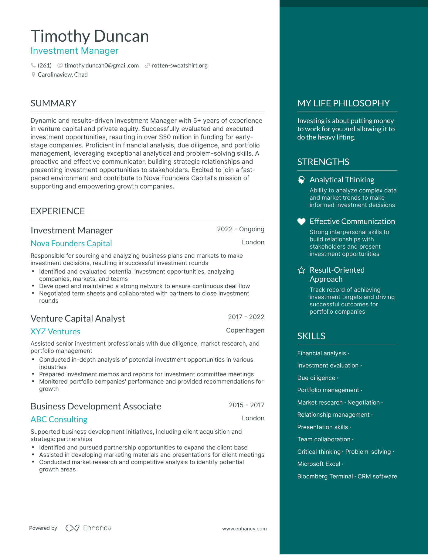 Investment Manager resume example