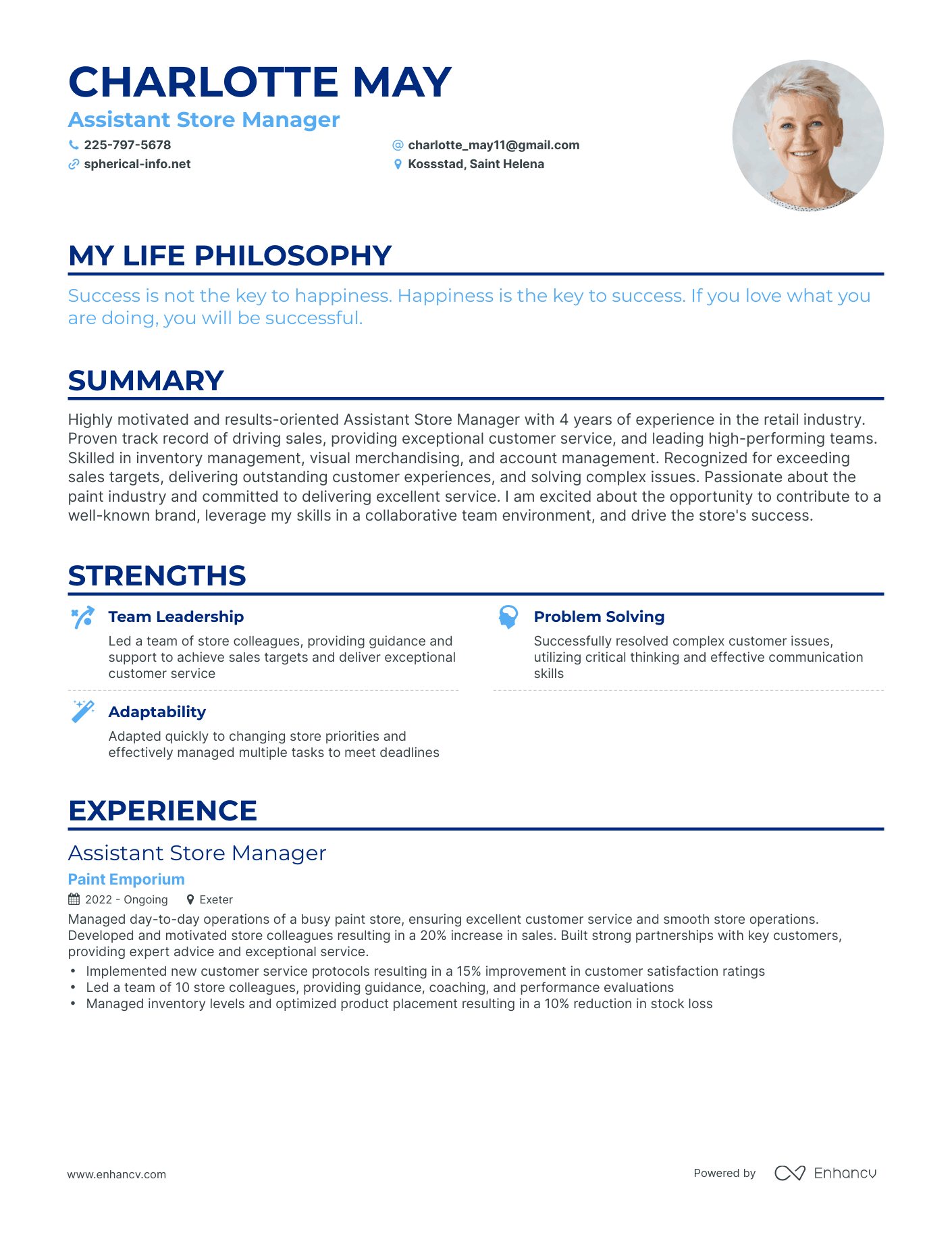 Creative Assistant Store Manager Resume Example