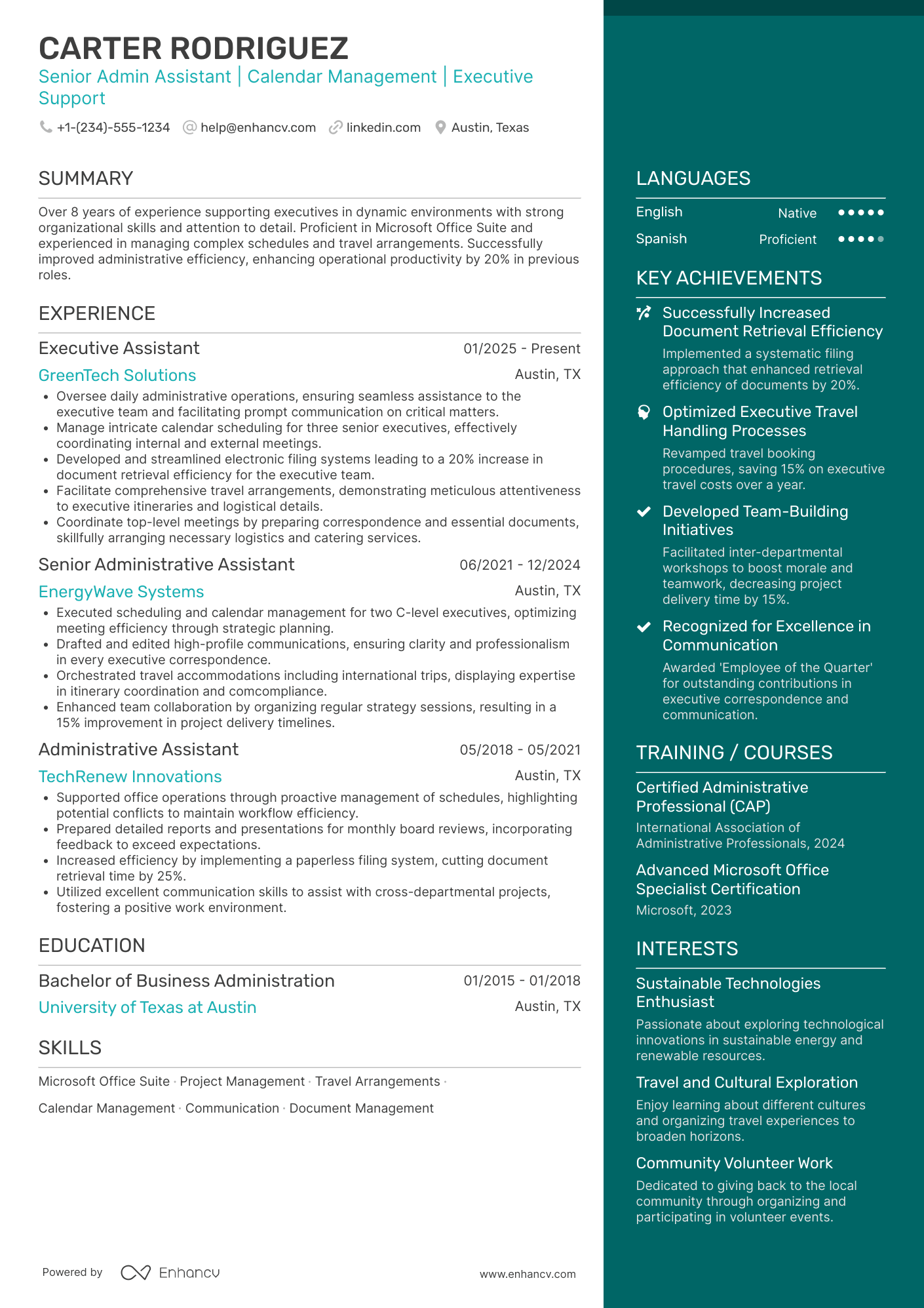 Senior Administrative Assistant resume example