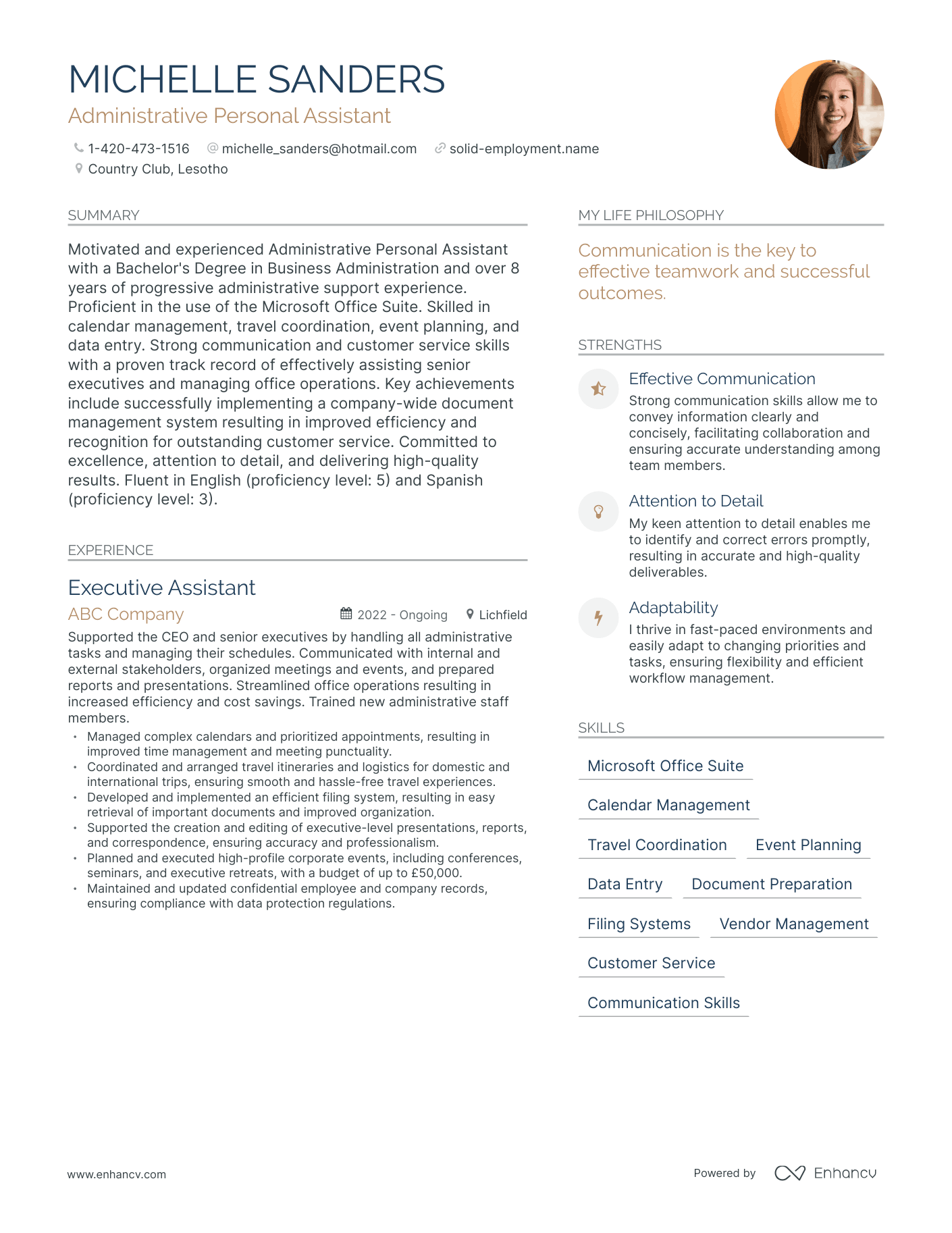 Modern Administrative Personal Assistant Resume Example