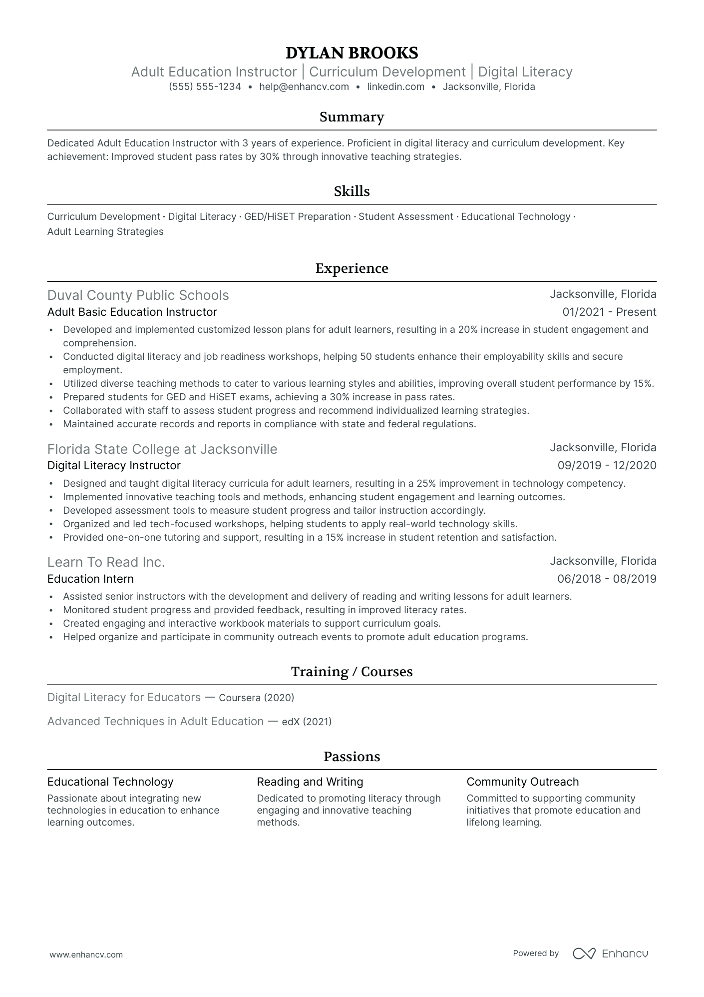 Adult Education Instructor resume example