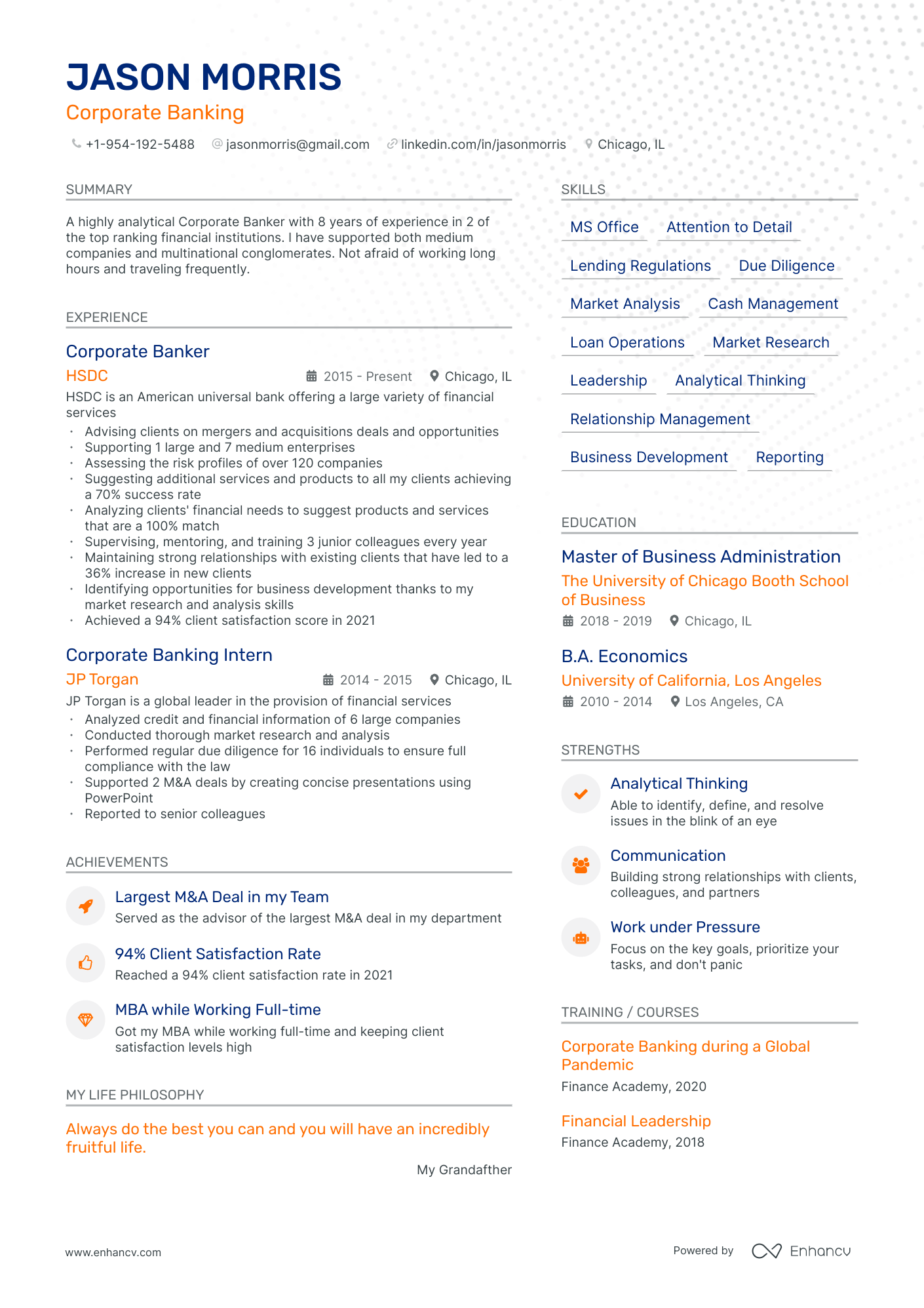 Corporate Banking resume example