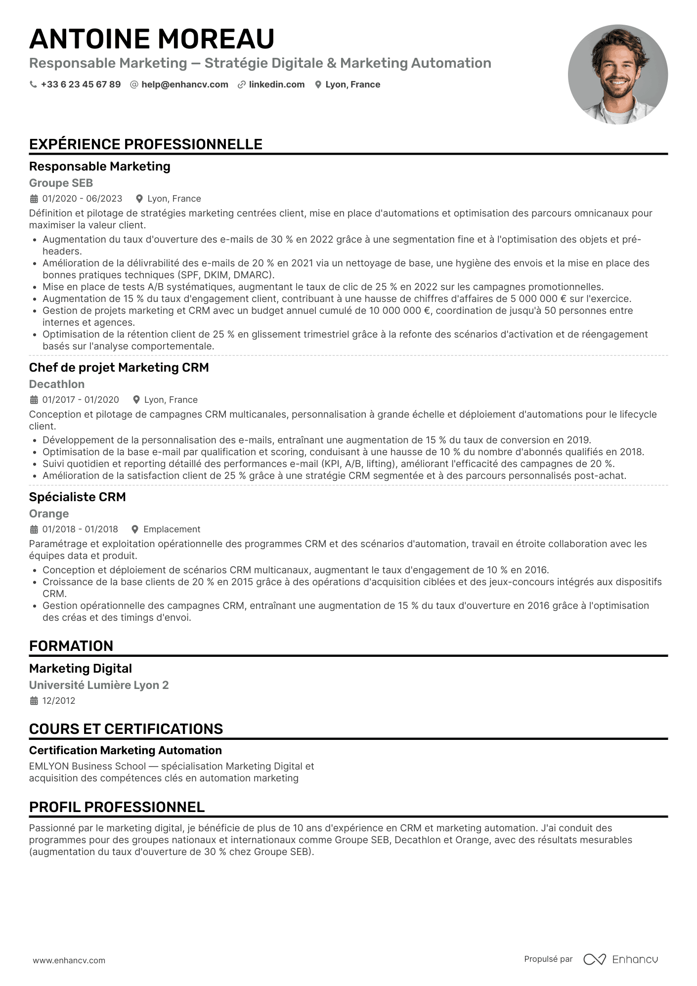 Une colonne avec photo — Modèles de CV gratuits