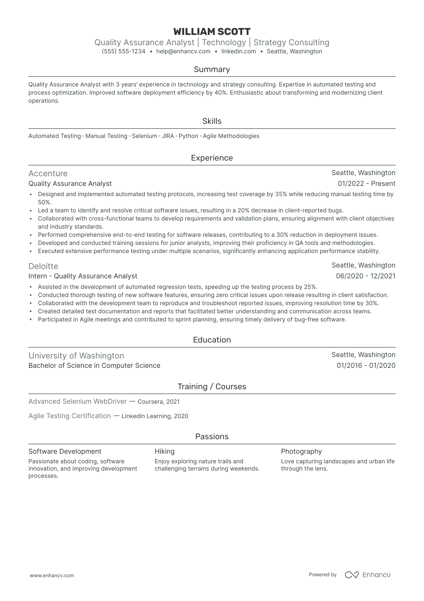 Quality Assurance Analyst resume example